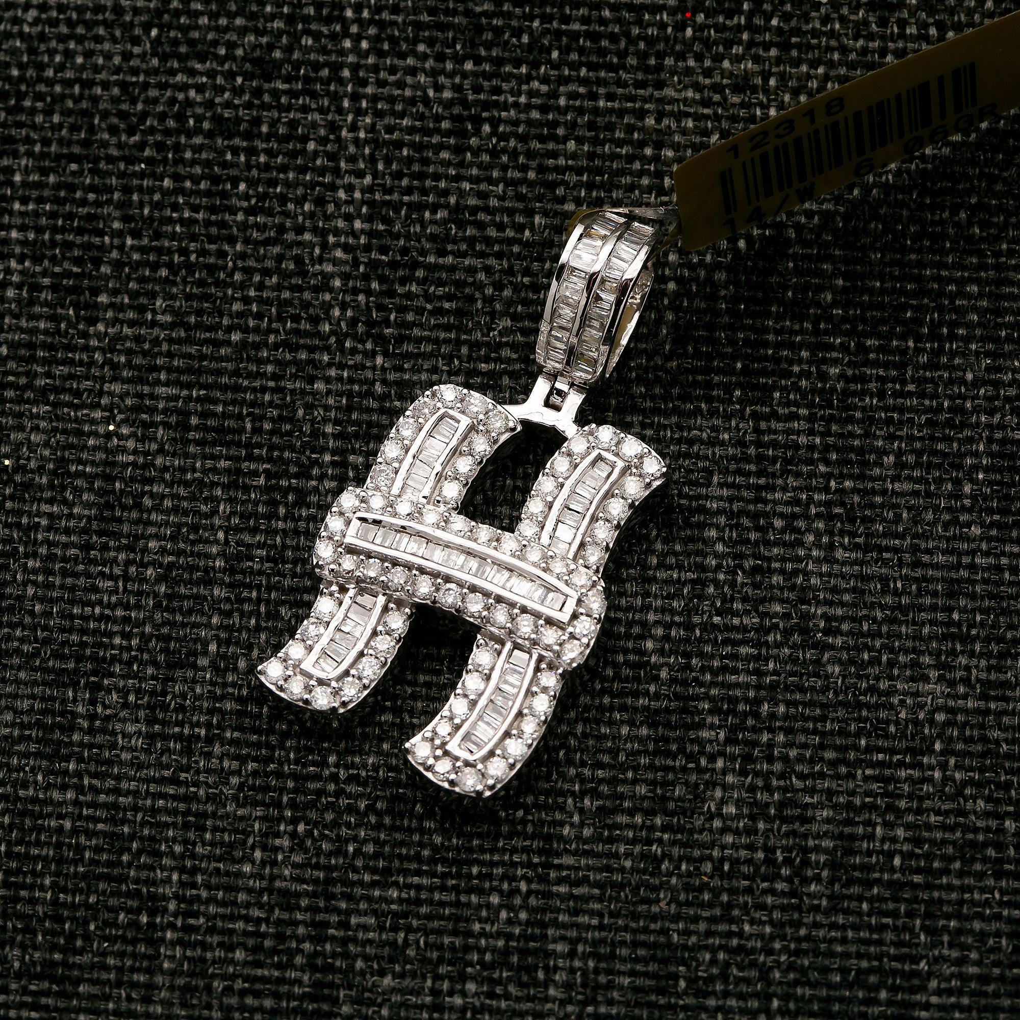 14K WHITE GOLD LETTER M PENDANT WITH 1.10 CT DIAMONDS