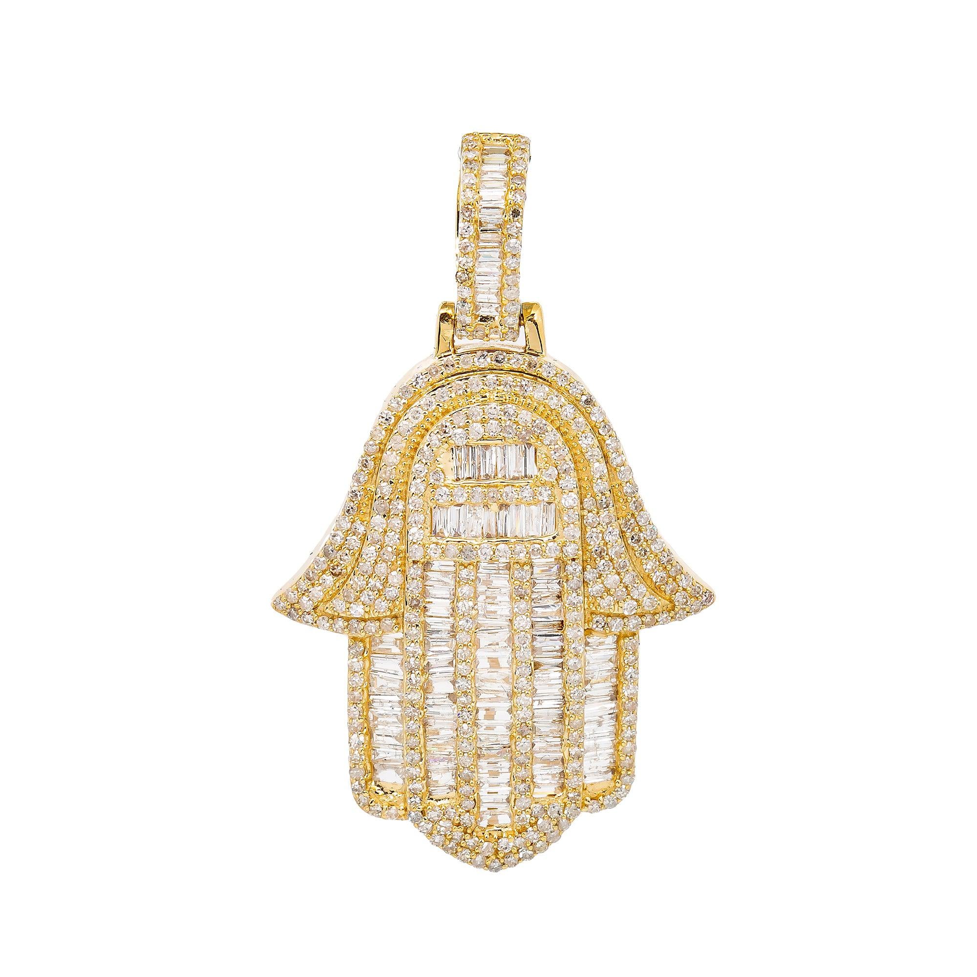 Unisex 14K Yellow Gold Hamsa Pendant with 1.87 CT Diamonds