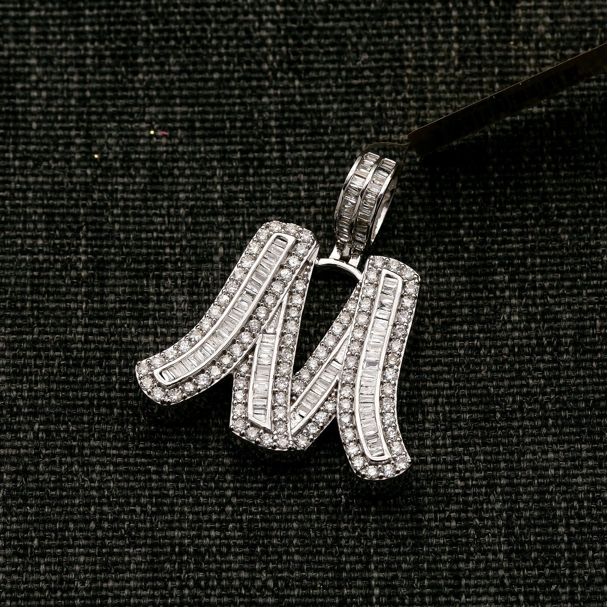 14K WHITE GOLD DIAMOND LETTER M PENDANT 1.49 CT