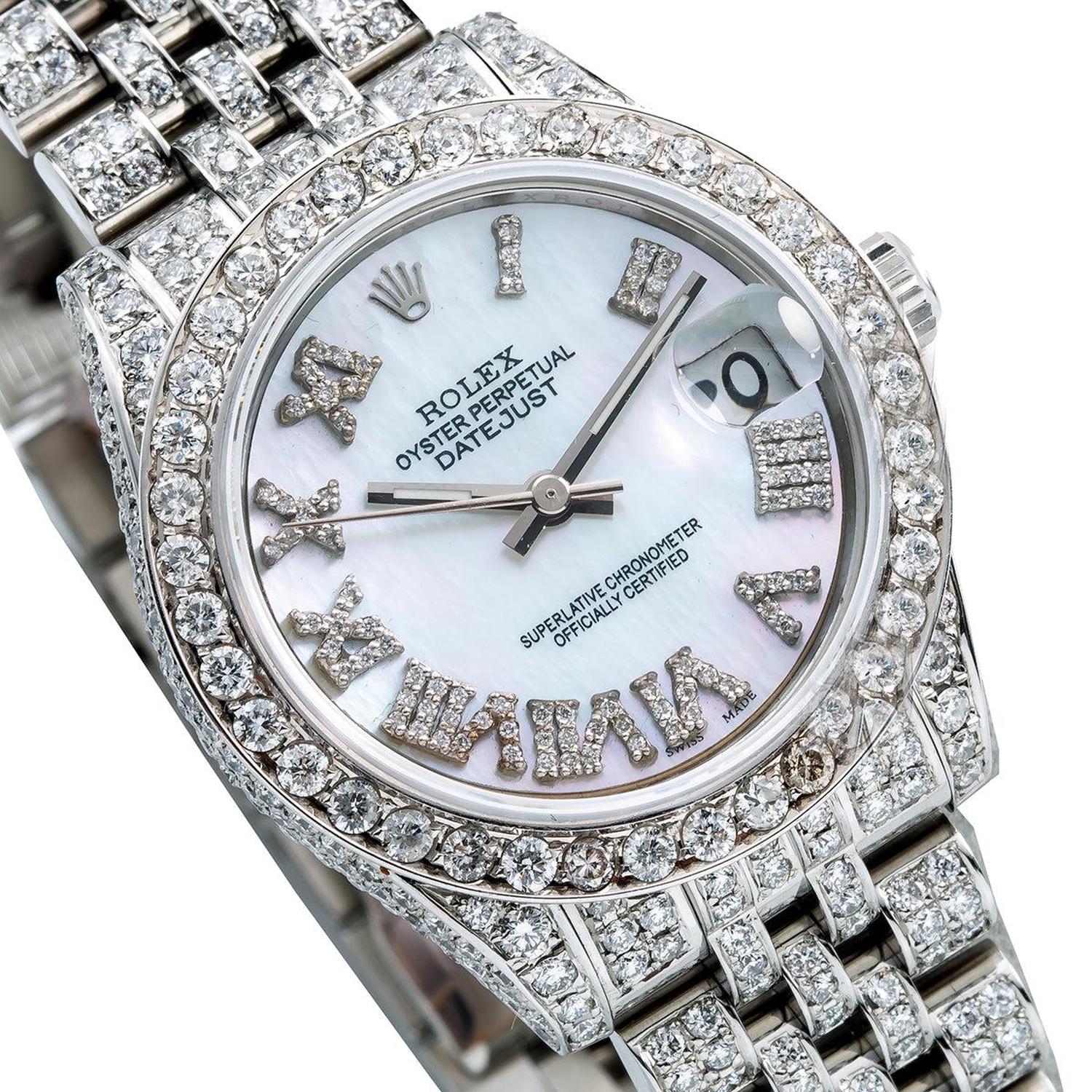 Rolex Datejust 31MM 178240 Blue Mother of Pearl Roman Diamond Dial Diamond Bezel Stainless Steel Full Diamond Jubilee Bracelet 9.25ct