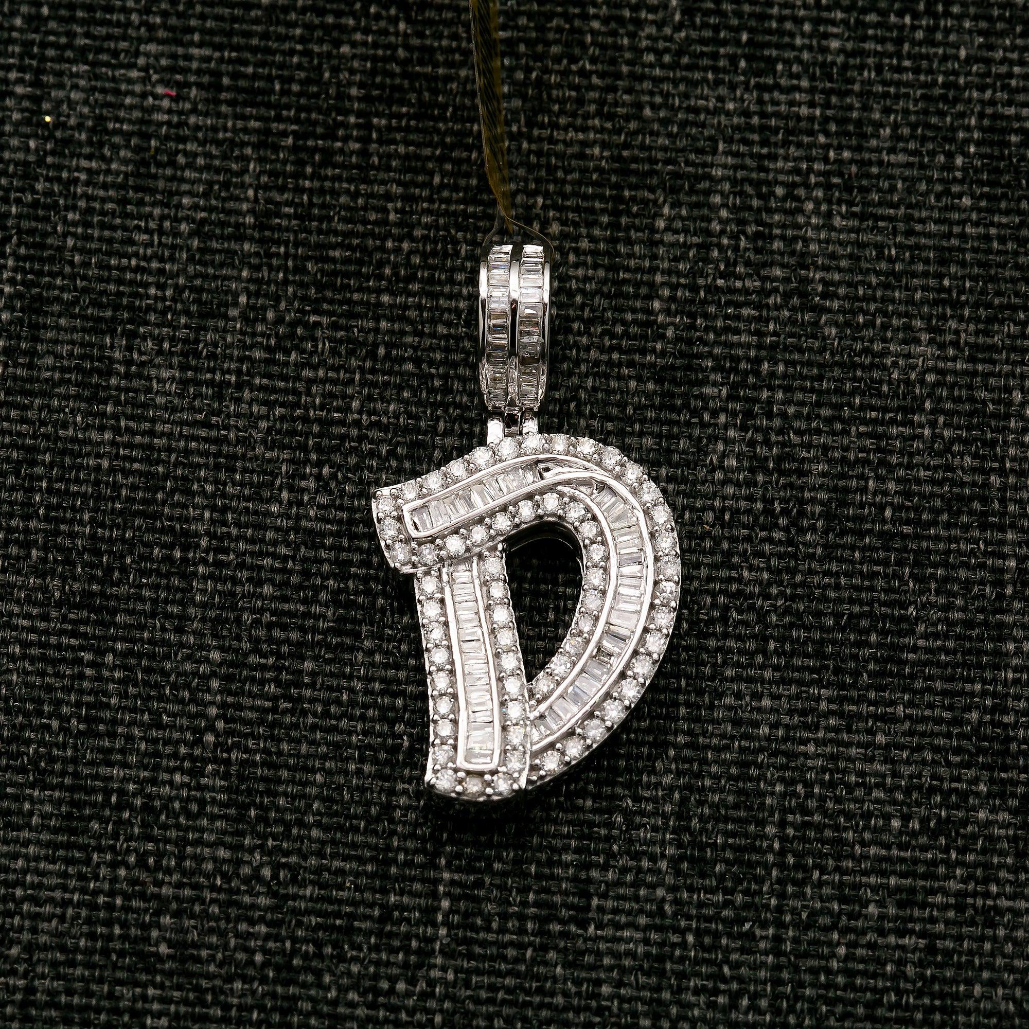 14K WHITE GOLD DIAMOND LETTER D PENDANT 1.05 CT