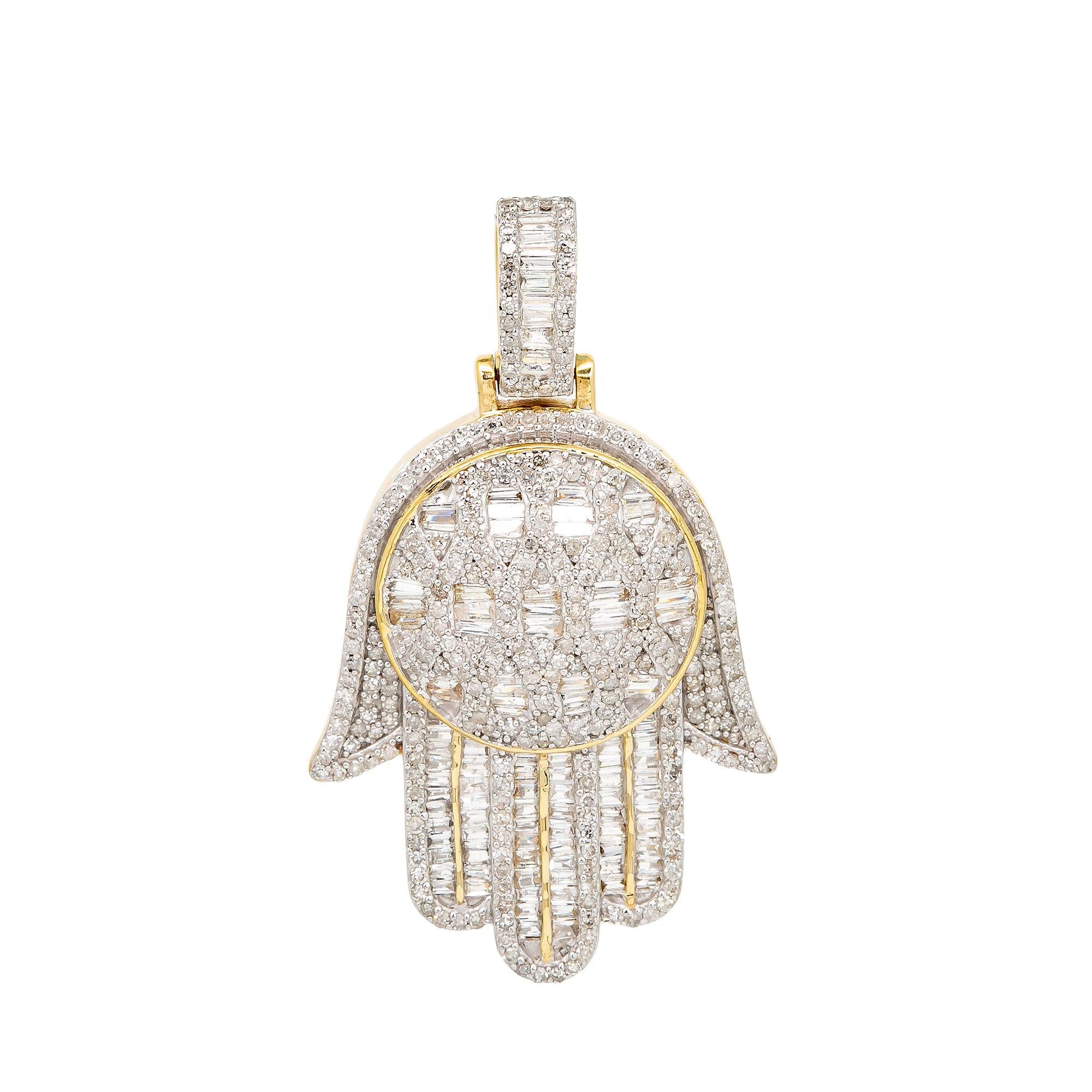 Unisex 14K Yellow Gold Hamsa Pendant with 1.56 CT Diamonds