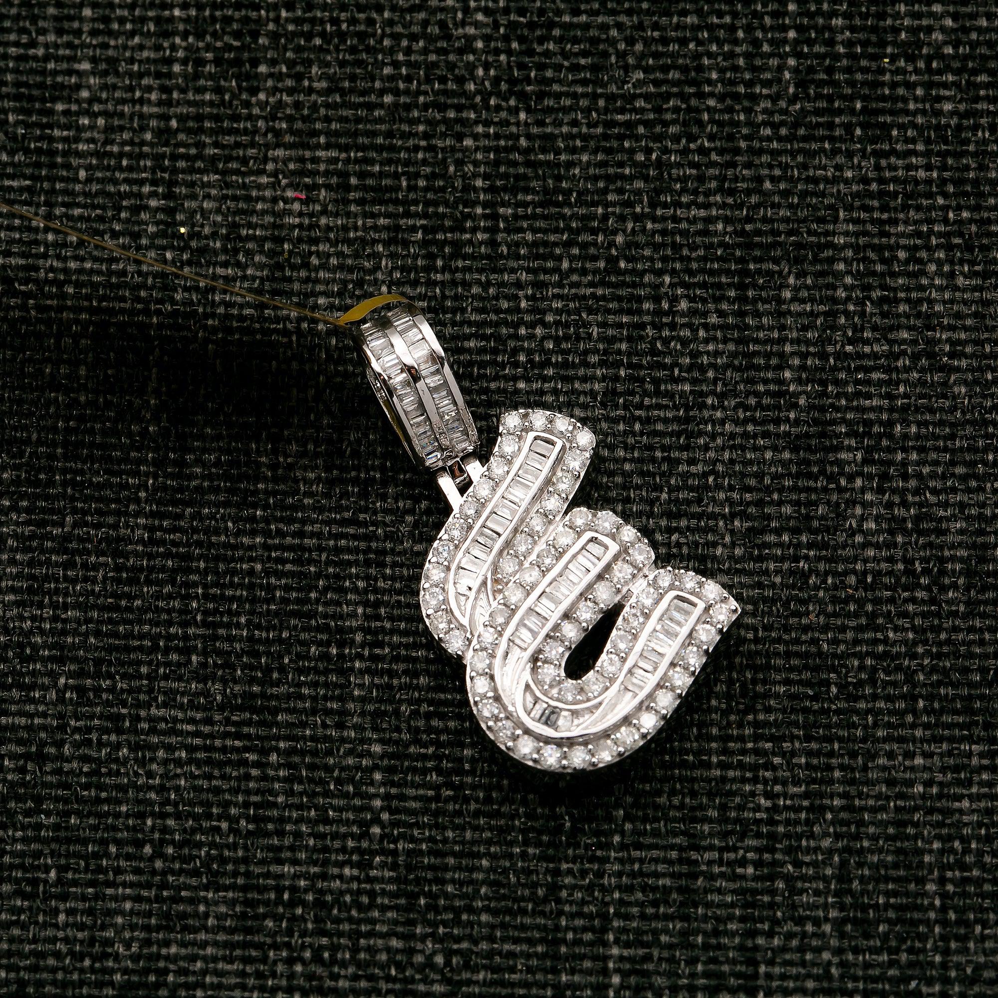 14K WHITE GOLD DIAMOND LETTER E PENDANT DIAMONDS