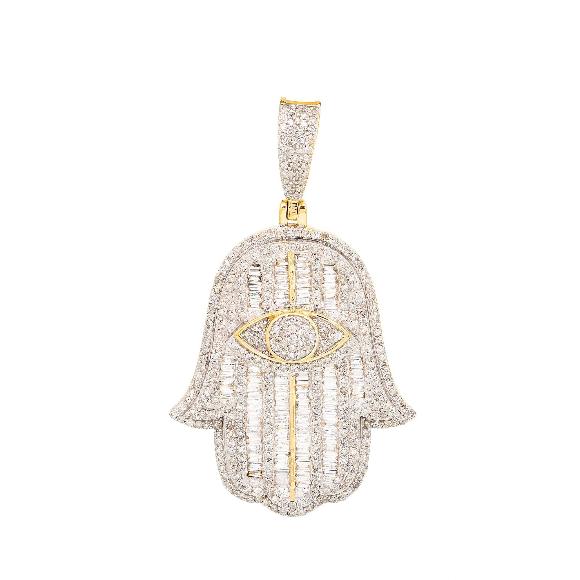 Unisex 14K Yellow Gold Hamsa Pendant with 1.73 CT Diamonds
