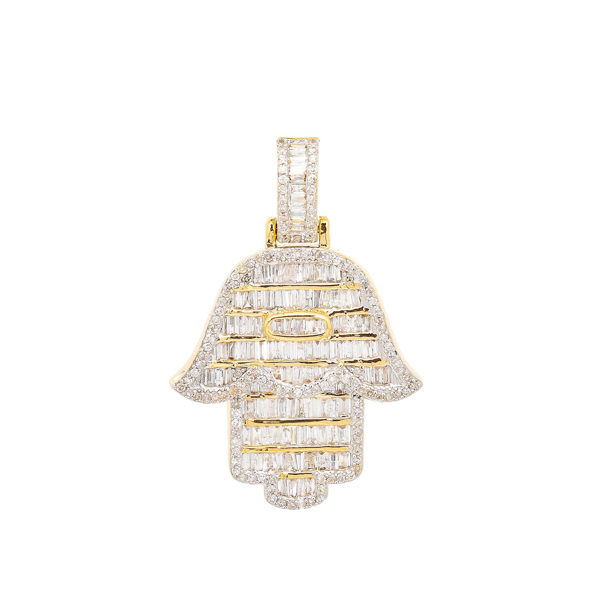 Unisex 14K Yellow Gold Hamsa Pendant with 1.73 CT Diamonds