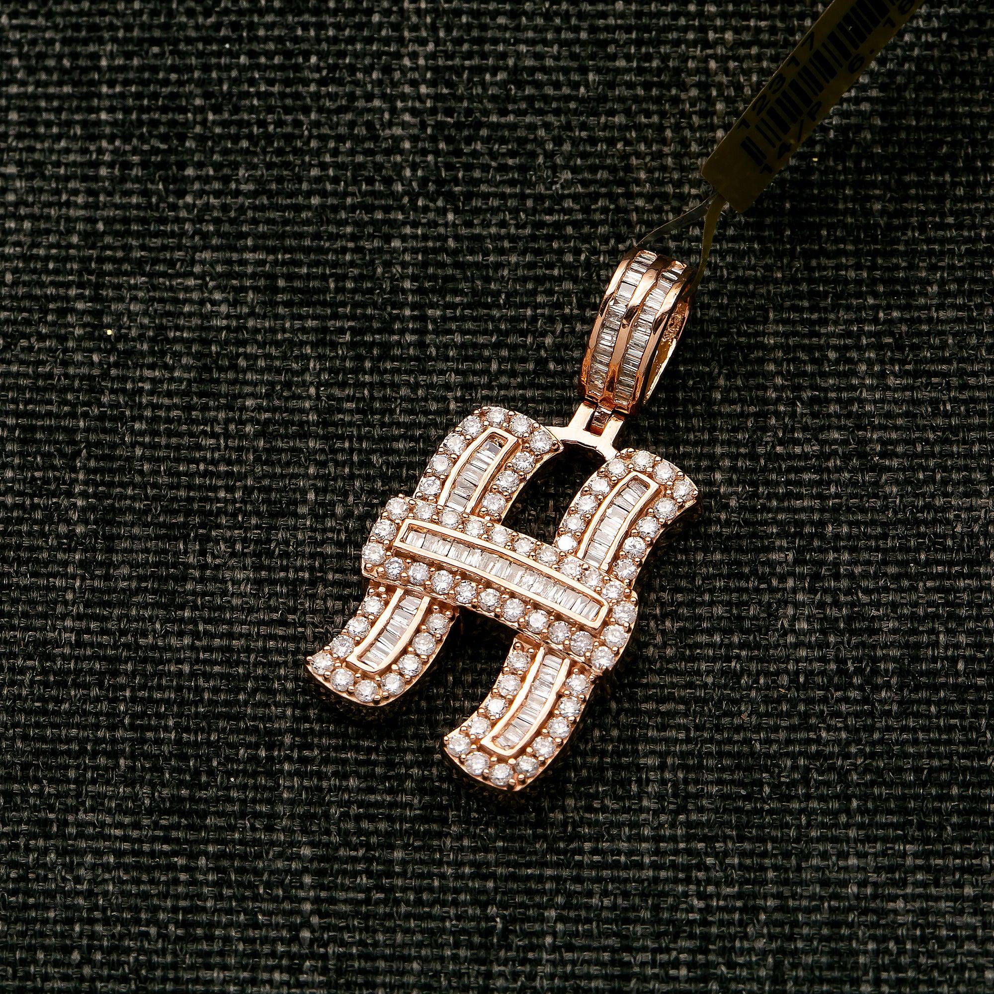 14K ROSE GOLD LETTER H PENDANT WITH 1.11 CT DIAMONDS