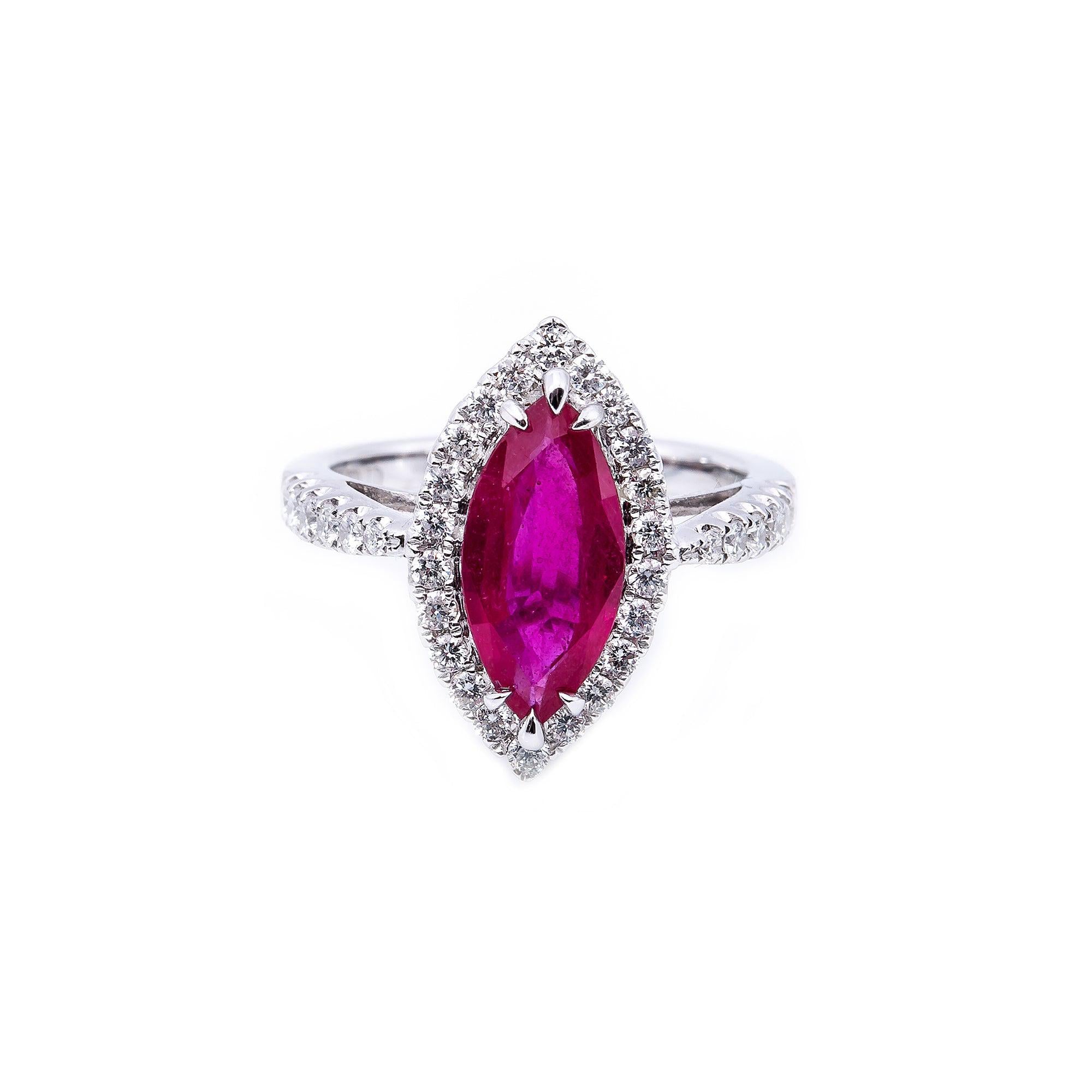 18K White Gold Oval Shaped Ruby Diamond And Gemstone Ring