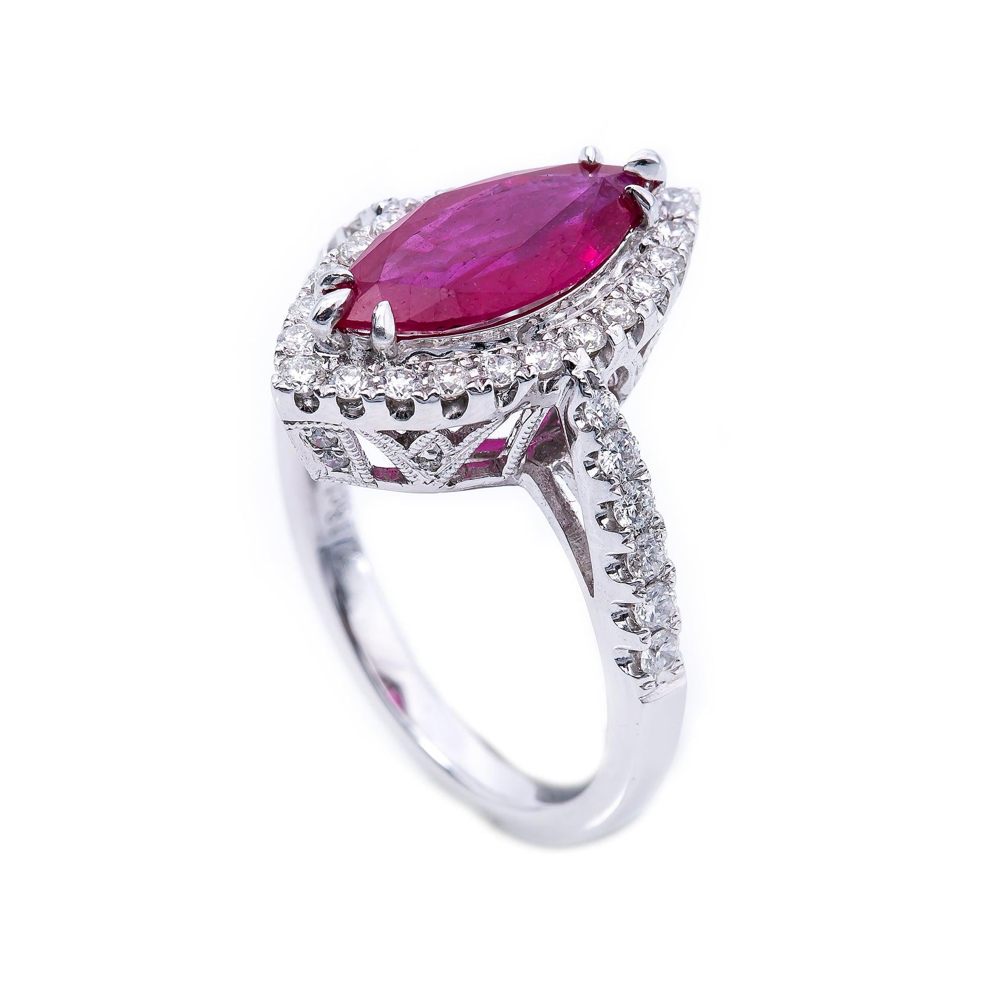 18K White Gold Oval Shaped Ruby Diamond And Gemstone Ring