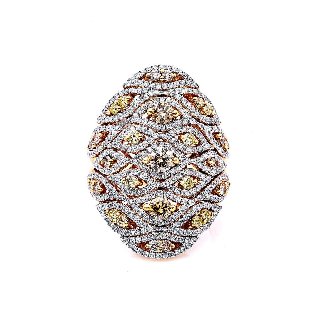 18K ROSE GOLD WHITE & YELLOW DIAMOND STATEMENT RING 2.71 CTW