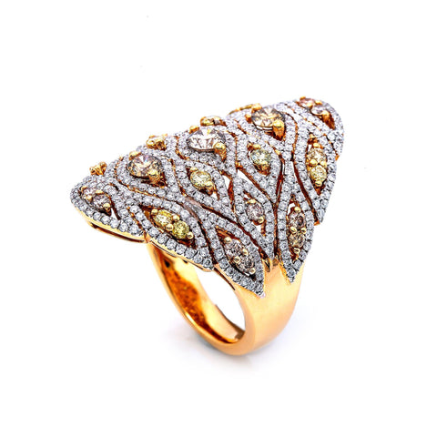 18K ROSE GOLD WHITE & YELLOW DIAMOND STATEMENT RING 2.71 CTW