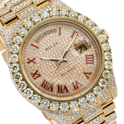 Rolex Day-Date II 218238 41MM Champagne Red Roman Numeral Dial With 21.75 CT Diamonds
