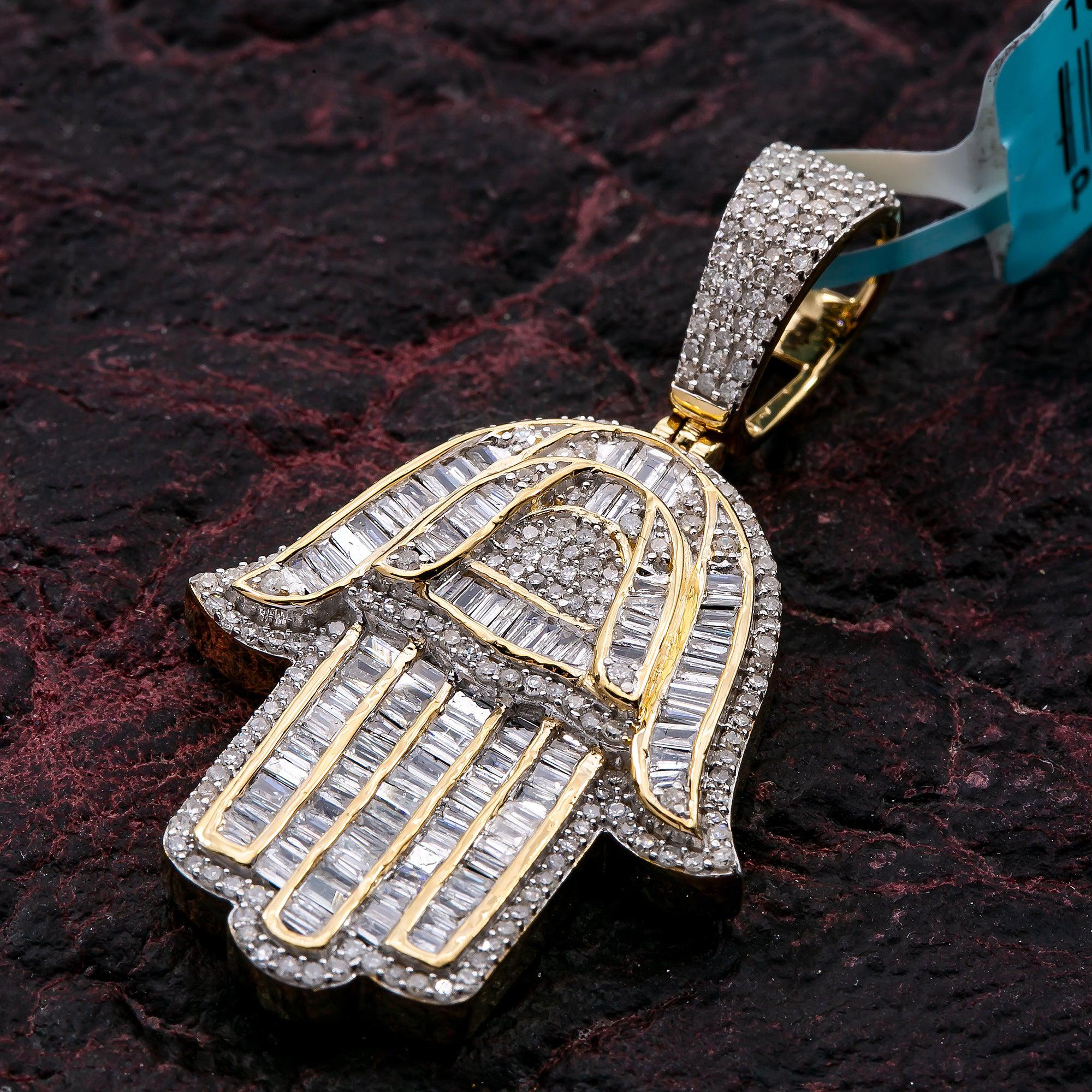 Unisex 14K Yellow Gold Hamsa Pendant with 0.94 CT Diamonds