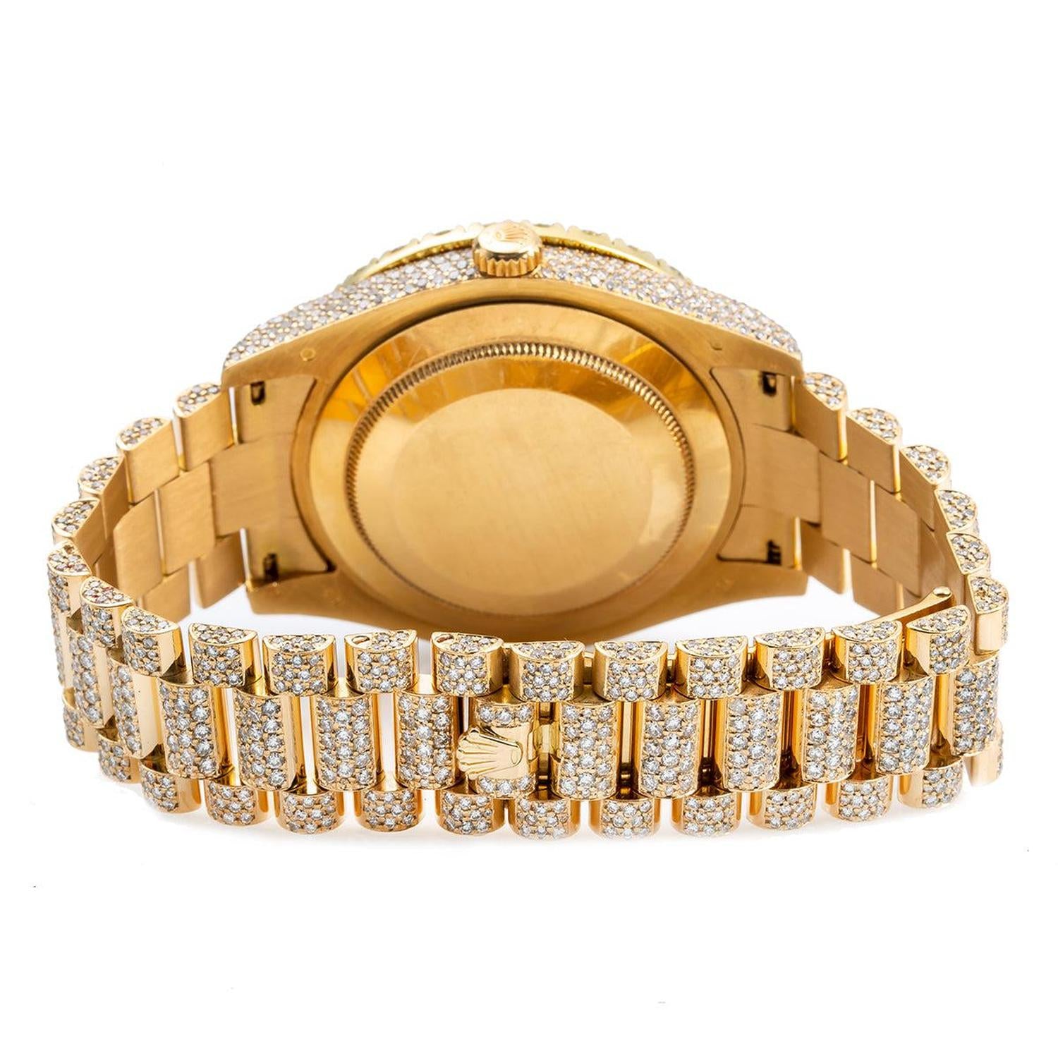 Rolex Day-Date II 41MM 218238 Diamond Paved Red Roman Dial Diamond Bezel 18K Yellow Gold Full Diamond President Bracelet 21.75ct