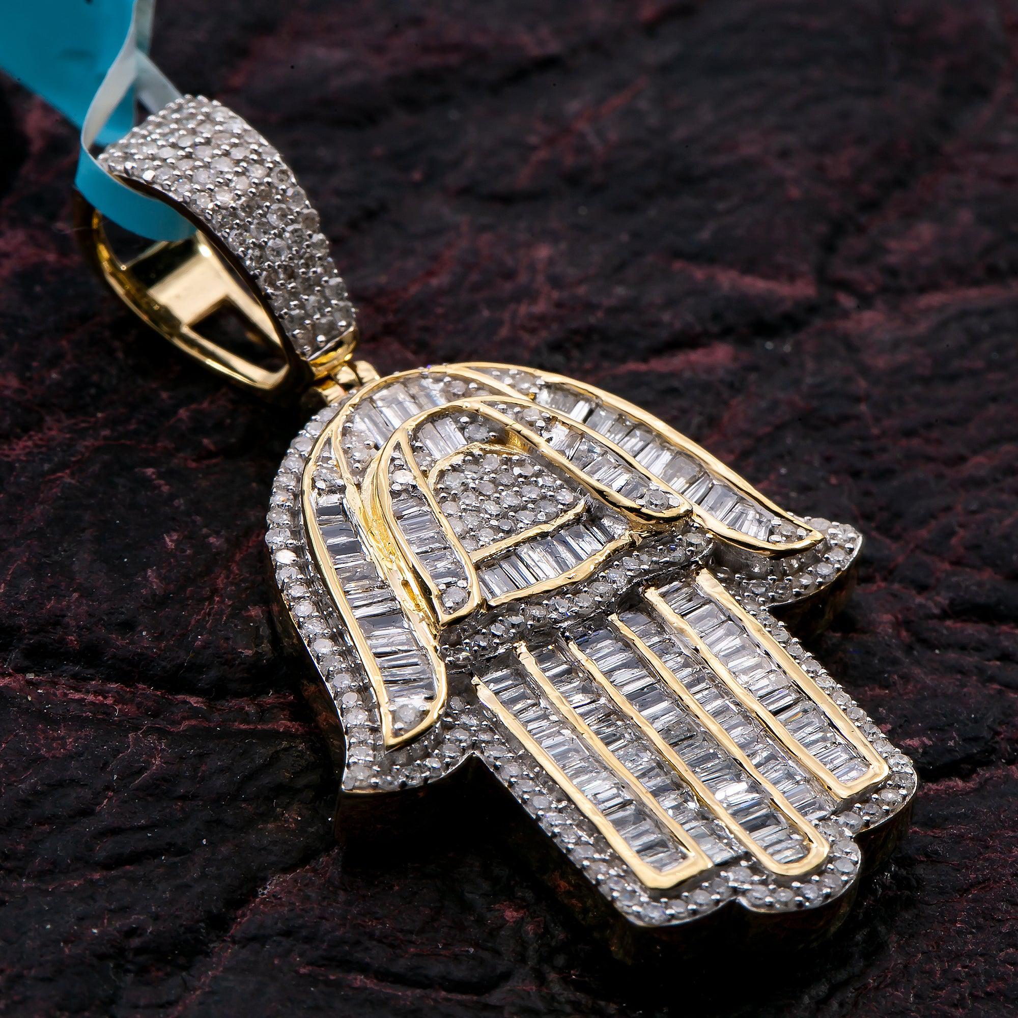 Unisex 14K Yellow Gold Hamsa Pendant with 0.94 CT Diamonds