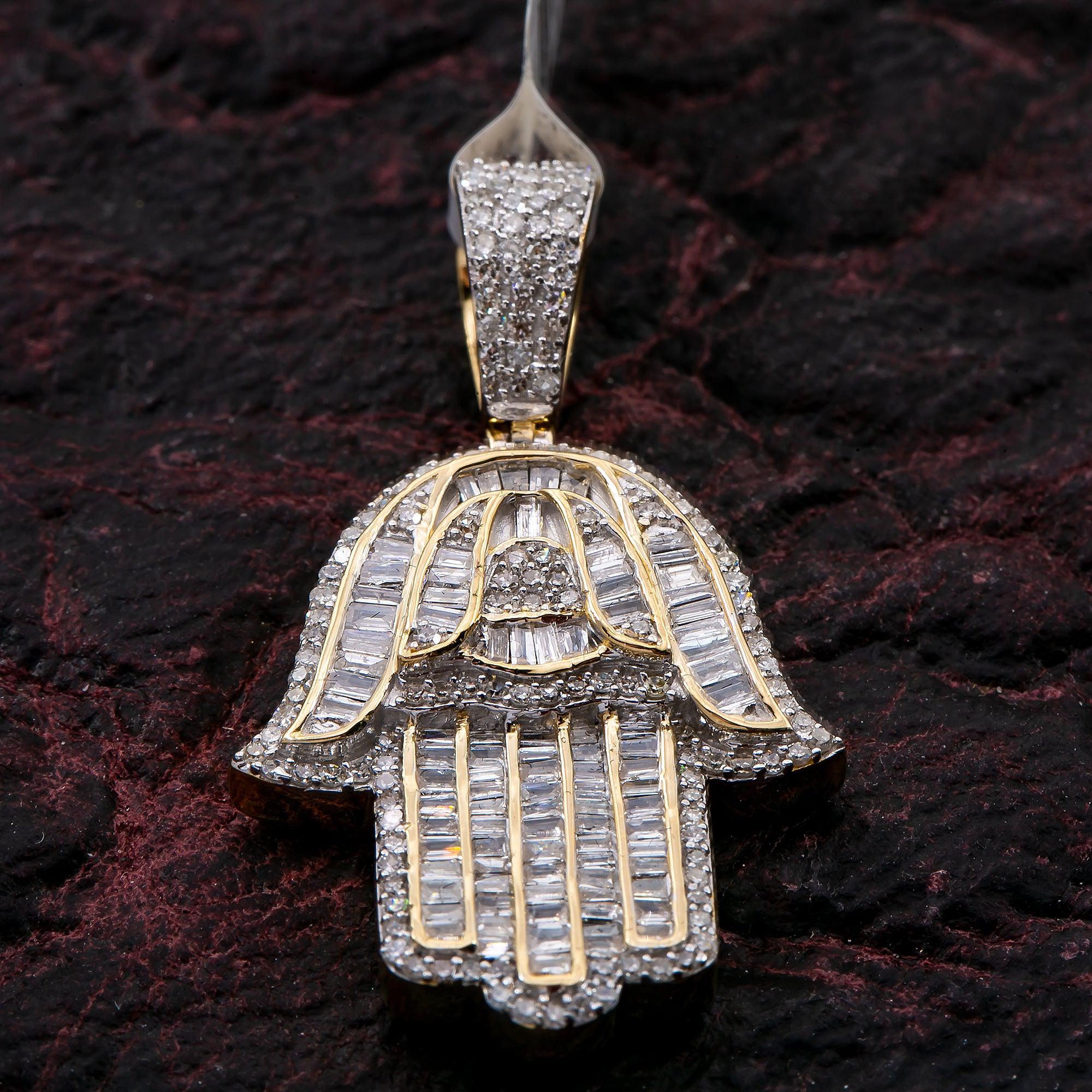 Unisex 10K Yellow Gold Hamsa Pendant with 1.34 CT Diamonds
