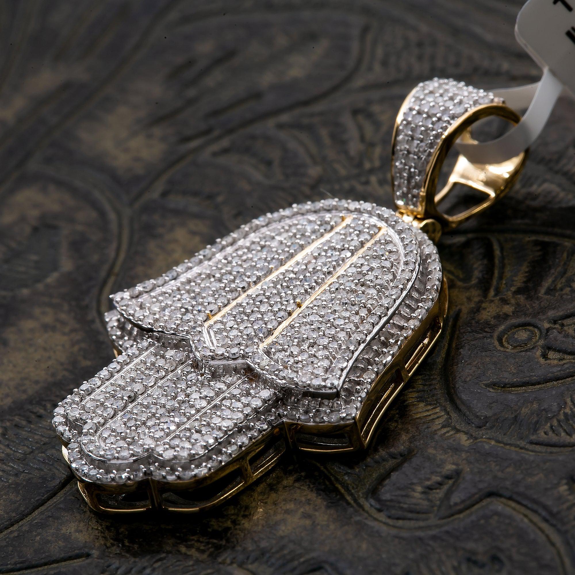 Unisex 10K Yellow Gold Hamsa Pendant with 1.59 CT Diamonds