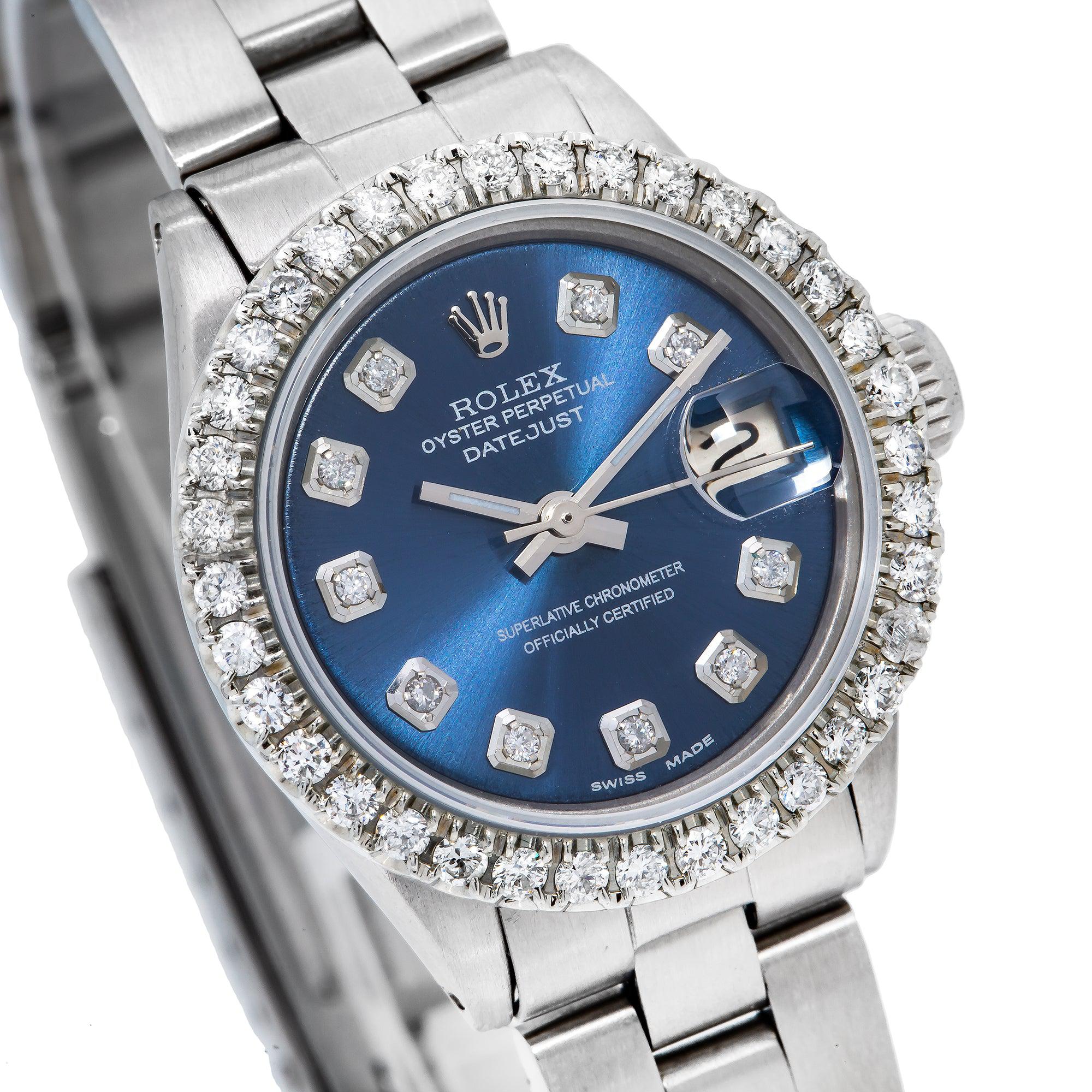 Rolex Datejust 26MM 6516 Blue Diamond Dial Diamond Bezel Stainless Steel Oyster Bracelet