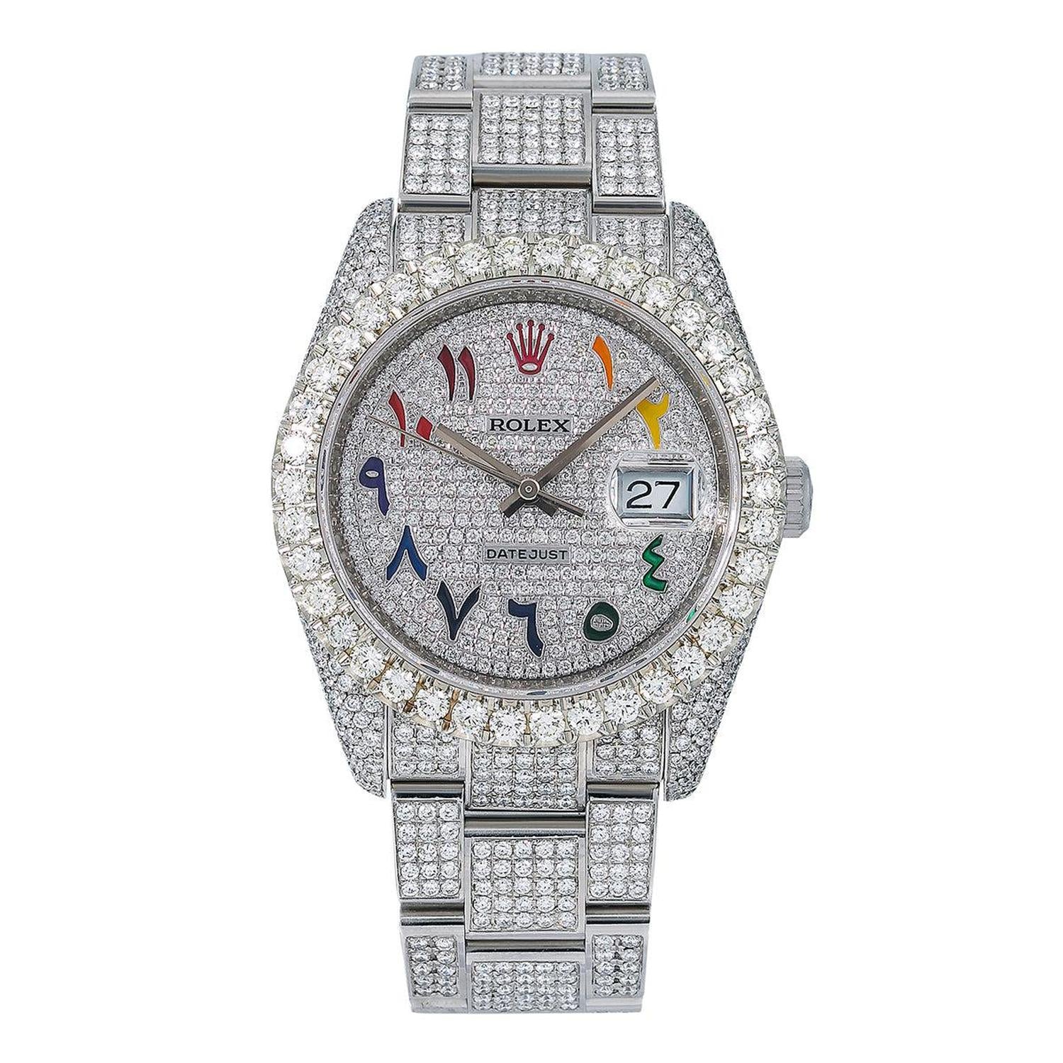 Rolex Datejust 36MM 116234 Diamond Paved Rainbow Eastern Arabic Dial Diamond Bezel Full Diamond Oyster Bracelet