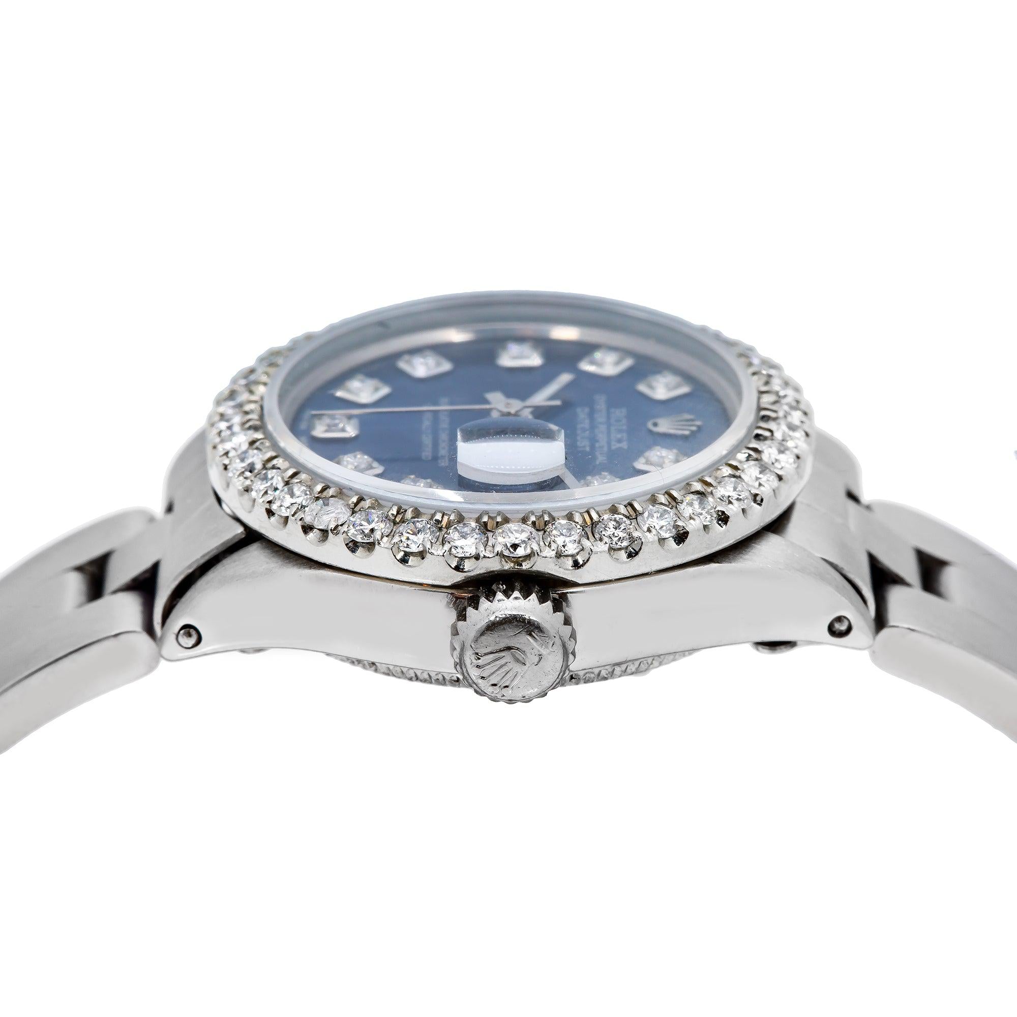 Rolex Datejust 26MM 6516 Blue Diamond Dial Diamond Bezel Stainless Steel Oyster Bracelet