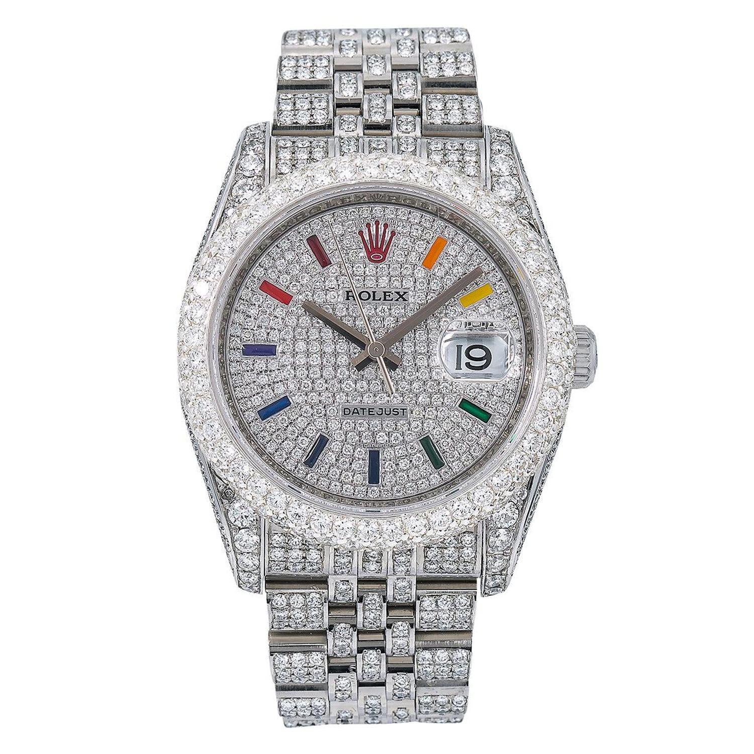 Rolex Datejust 36MM 116234 Diamond Paved Rainbow Hour Dial Diamond Bezel Full Diamond Oyster Bracelet 13.25ct