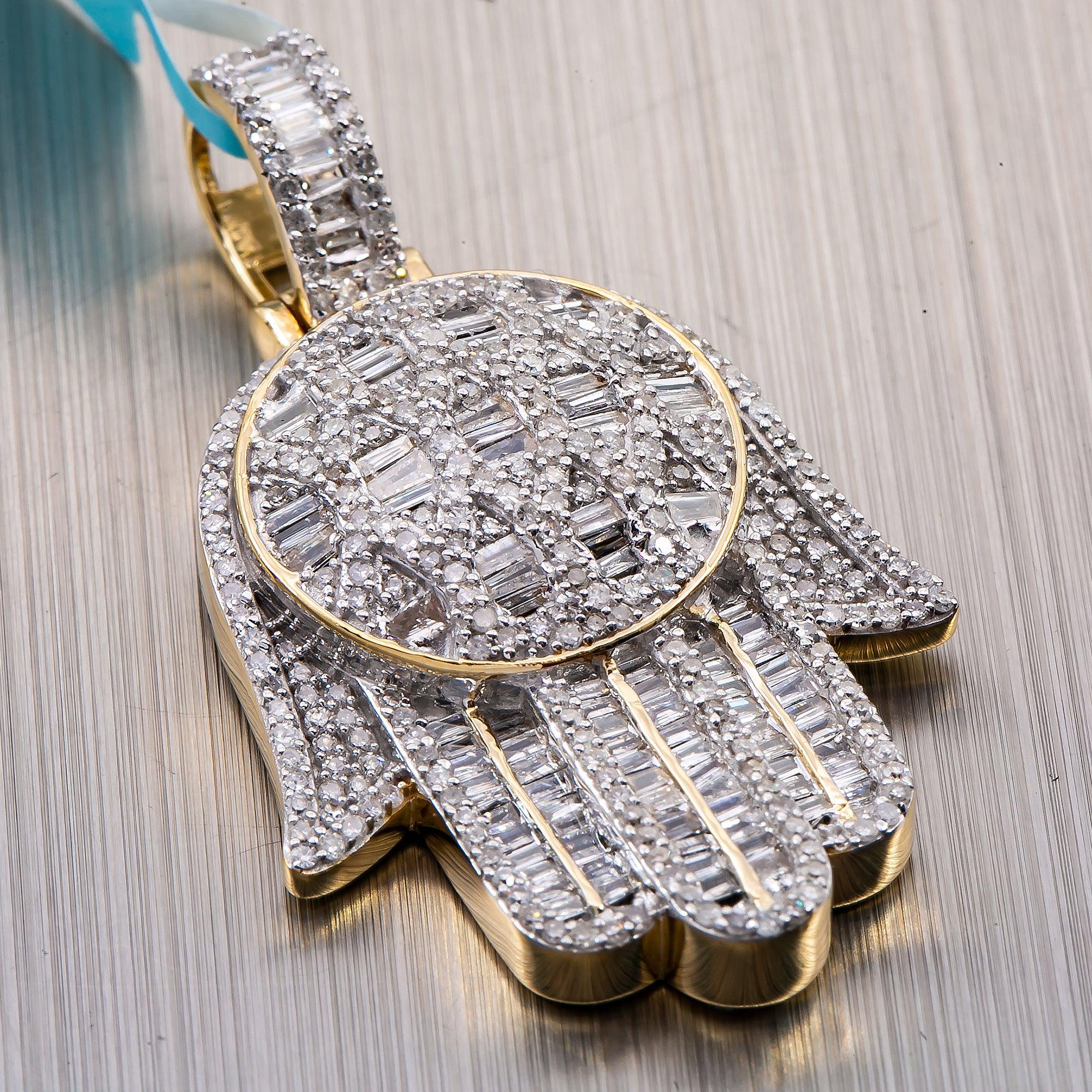 Unisex 14K Yellow Gold Hamsa Pendant with 1.56 CT Diamonds