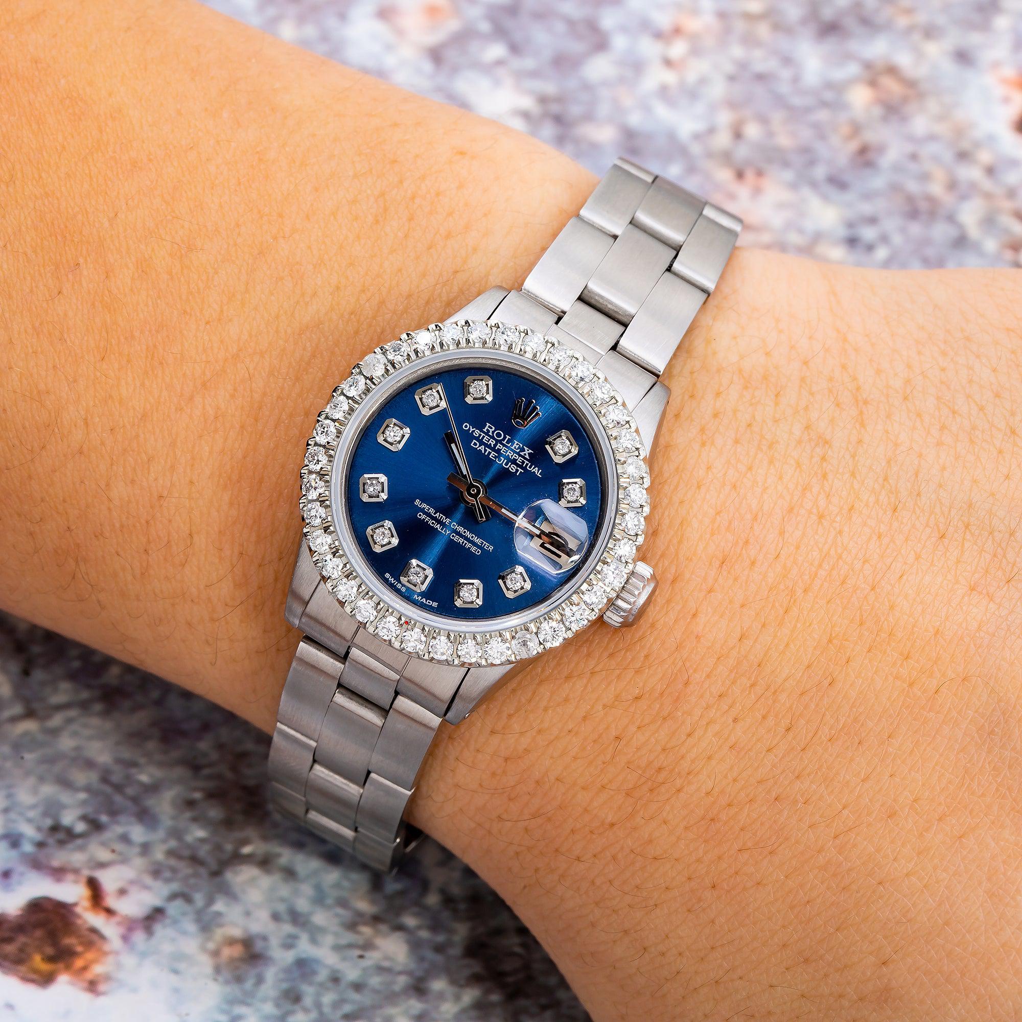 Rolex Datejust 26MM 6516 Blue Diamond Dial Diamond Bezel Stainless Steel Oyster Bracelet