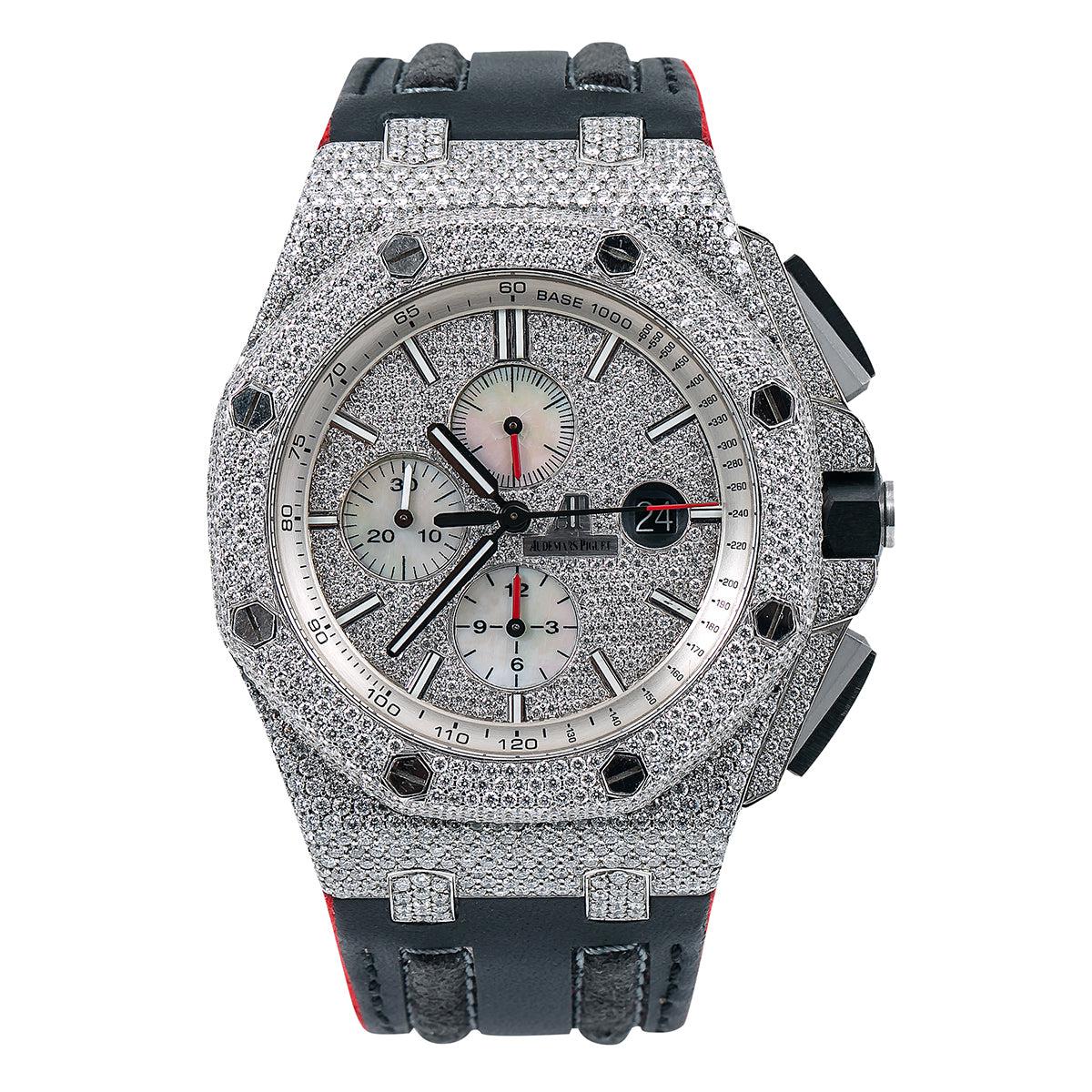 Audemars Piguet Royal Oak Offshore 44MM 26400SO.OO.A002CA.01 Diamond Paved Dial Diamond Paved Bezel Black Leather Strap
