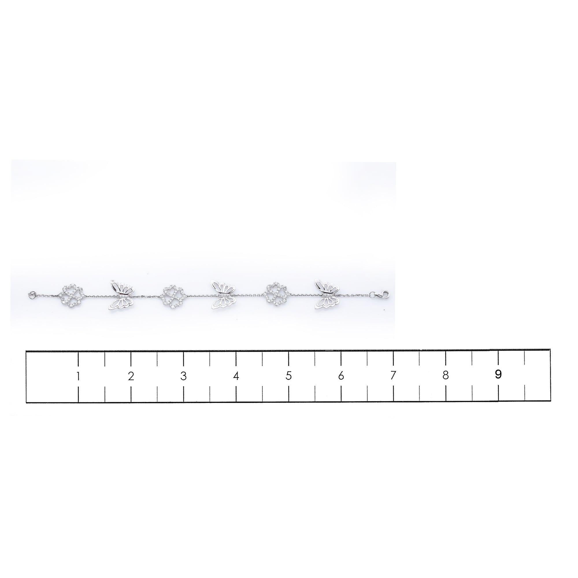 18K White Gold Butterfly And Flower Bracelet With Diamonds