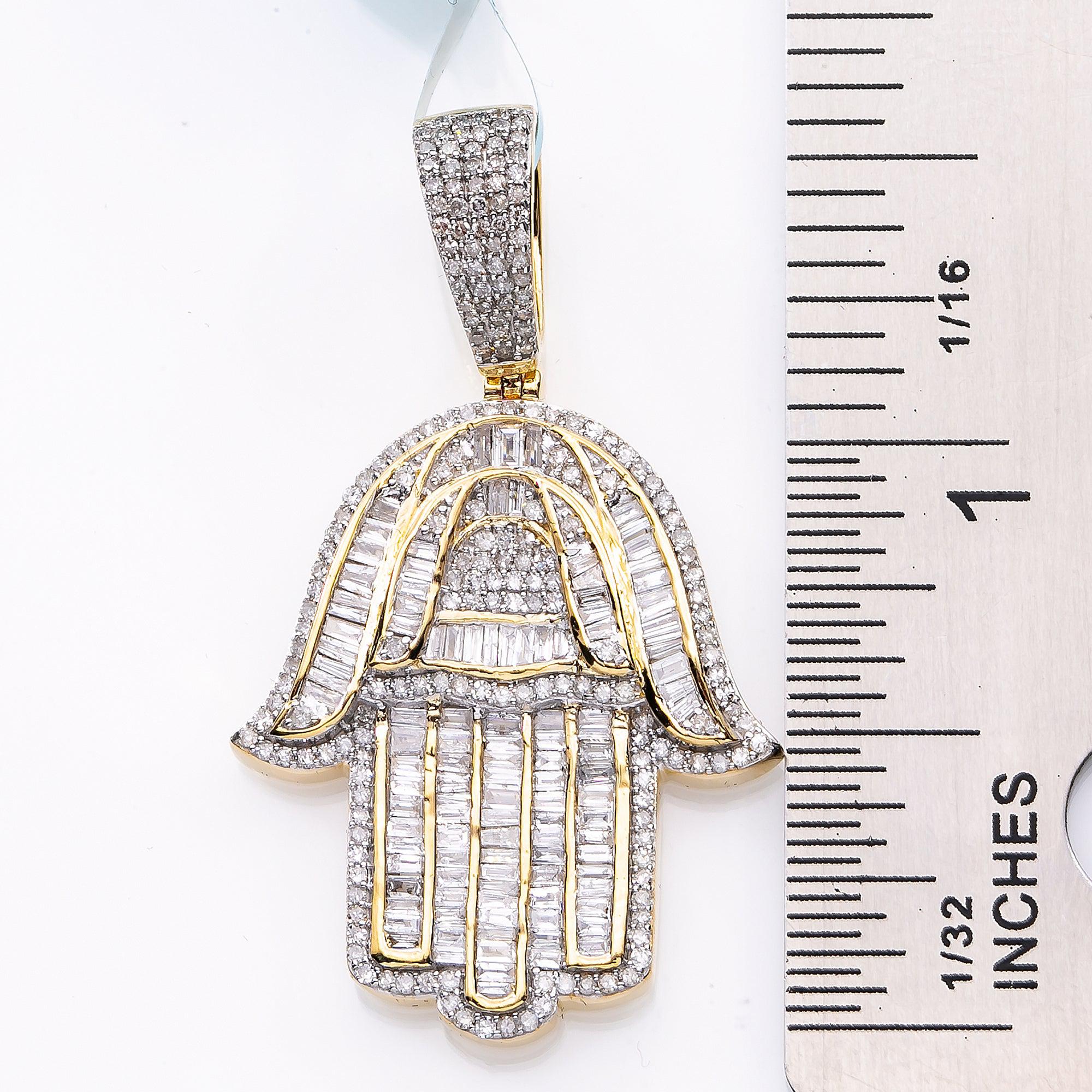 Unisex 14K Yellow Gold Hamsa Pendant with 0.94 CT Diamonds
