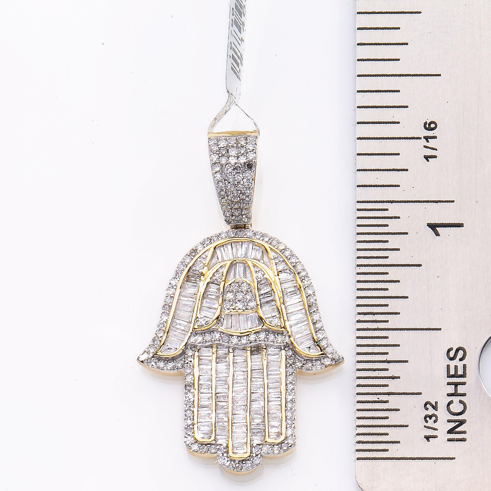 Unisex 10K Yellow Gold Hamsa Pendant with 1.34 CT Diamonds