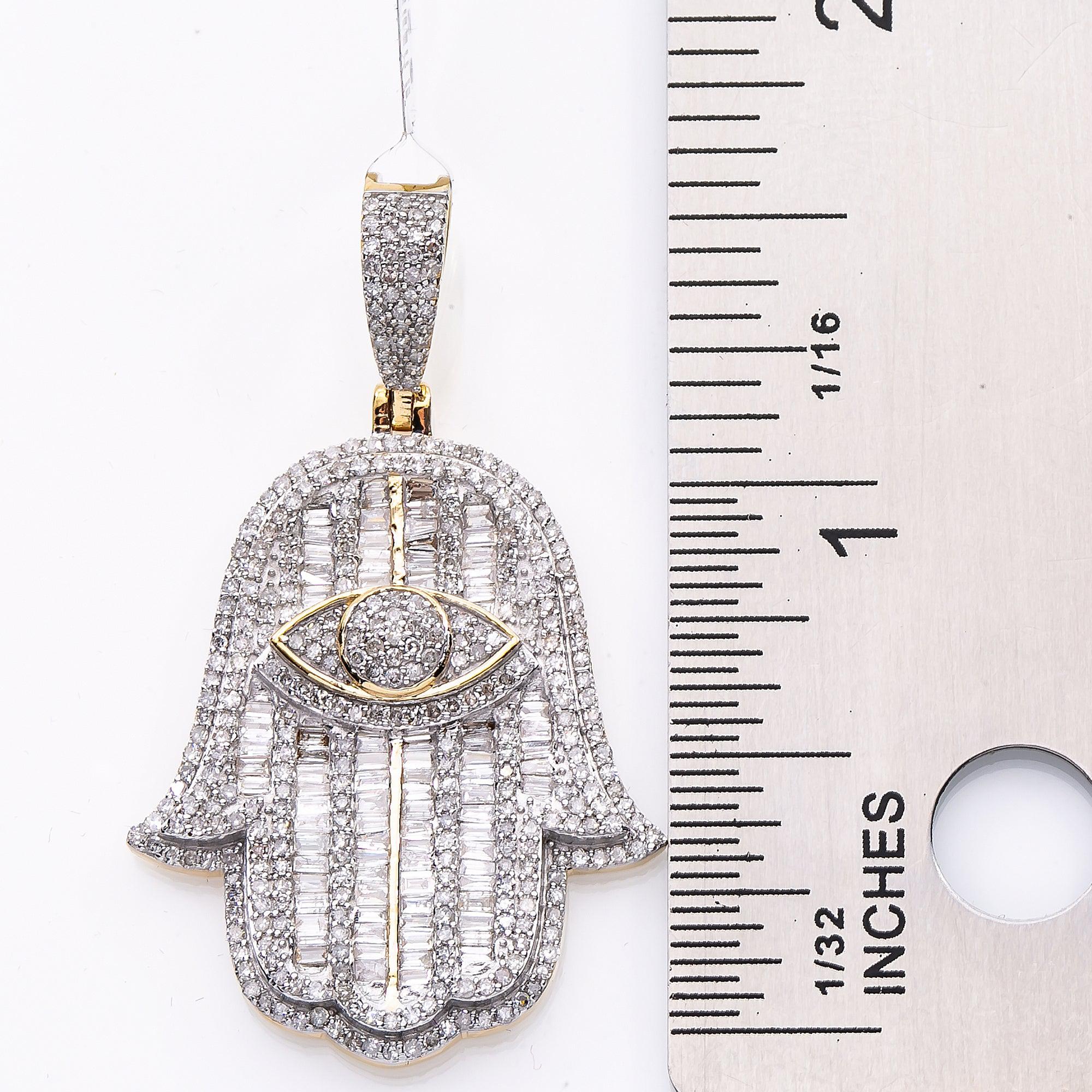 Unisex 14K Yellow Gold Hamsa Pendant with 1.73 CT Diamonds