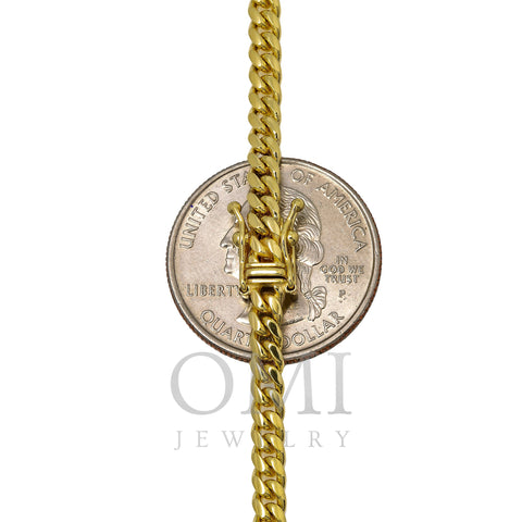 10K Yellow Gold 3mm Solid Miami Cuban Link Chain Available In Sizes 18