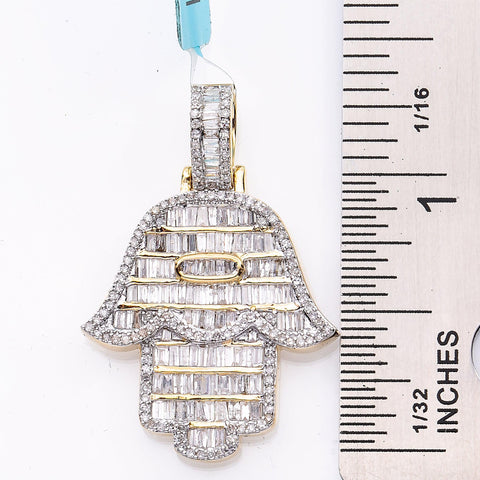 Unisex 14K Yellow Gold Hamsa Pendant with 1.36 CT Diamonds