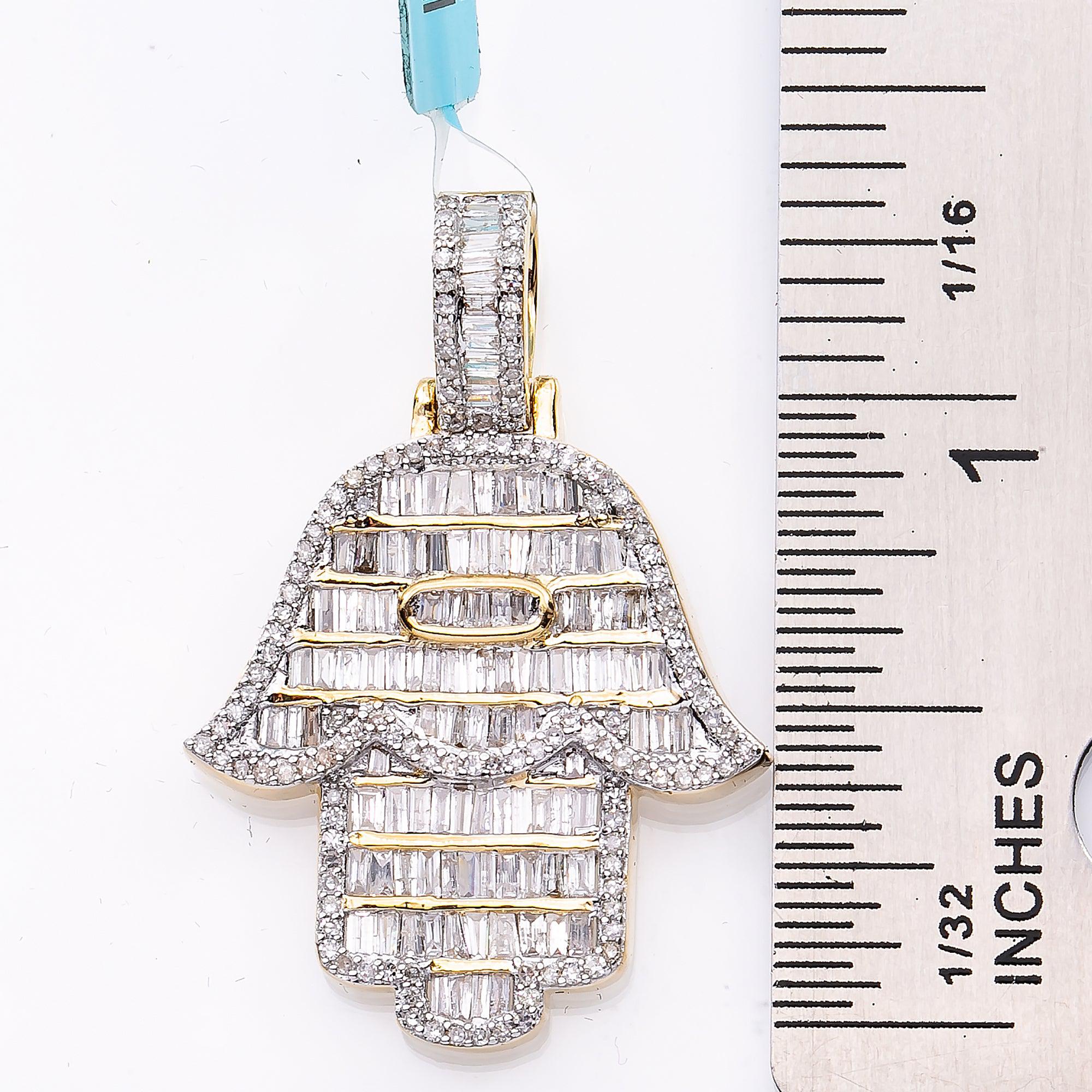 Unisex 14K Yellow Gold Hamsa Pendant with 1.73 CT Diamonds