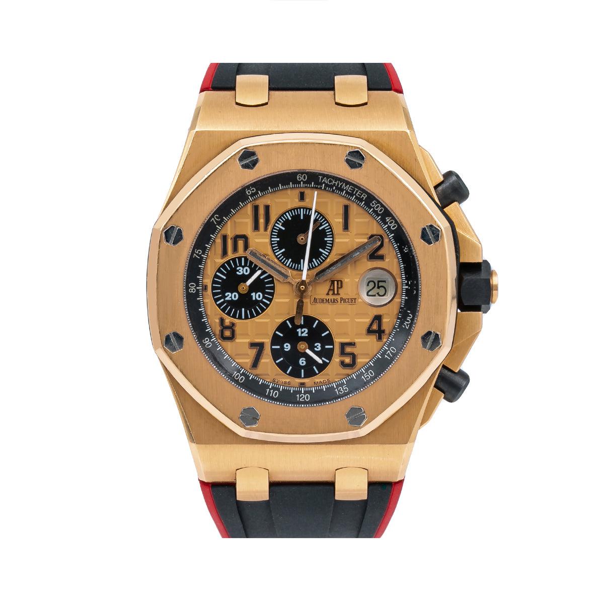 Audemars Piguet Royal Oak Offshore Chronograph 42MM 26470OR Champagne Arabic Dial Rose Gold Bezel Black Rubber Band