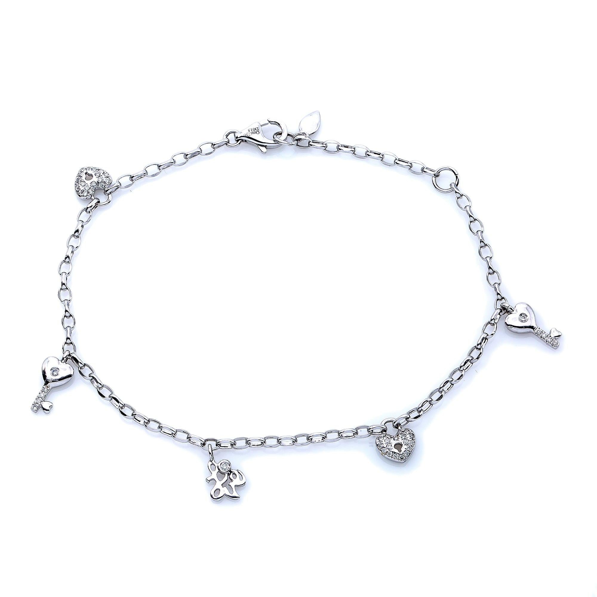 18K White Gold Small Pendants Bracelet With Diamonds
