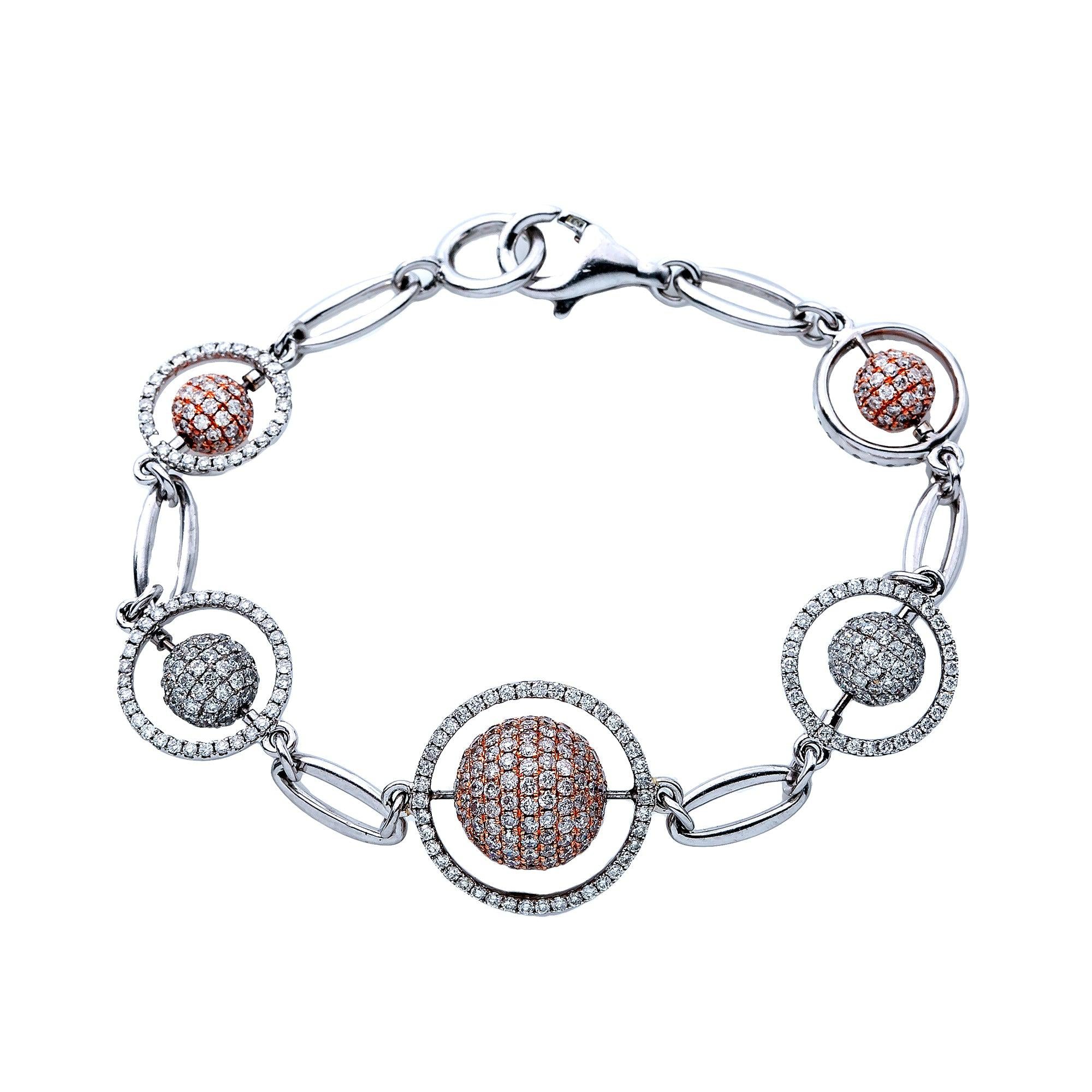 18K White Gold Small Balls Bracelet With Diamonds
