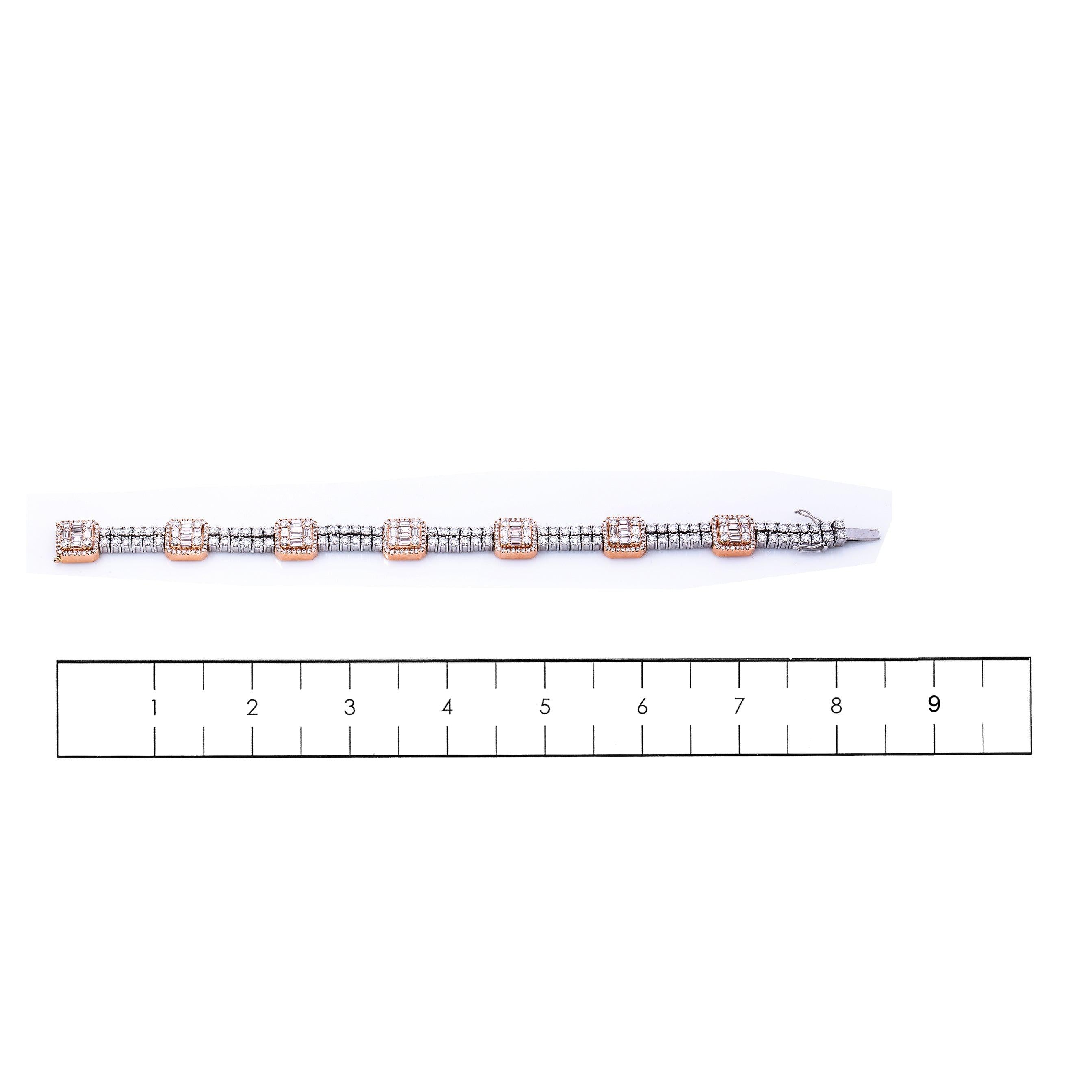 14K White And Rose Gold Small Squares Bracelet With Diamonds