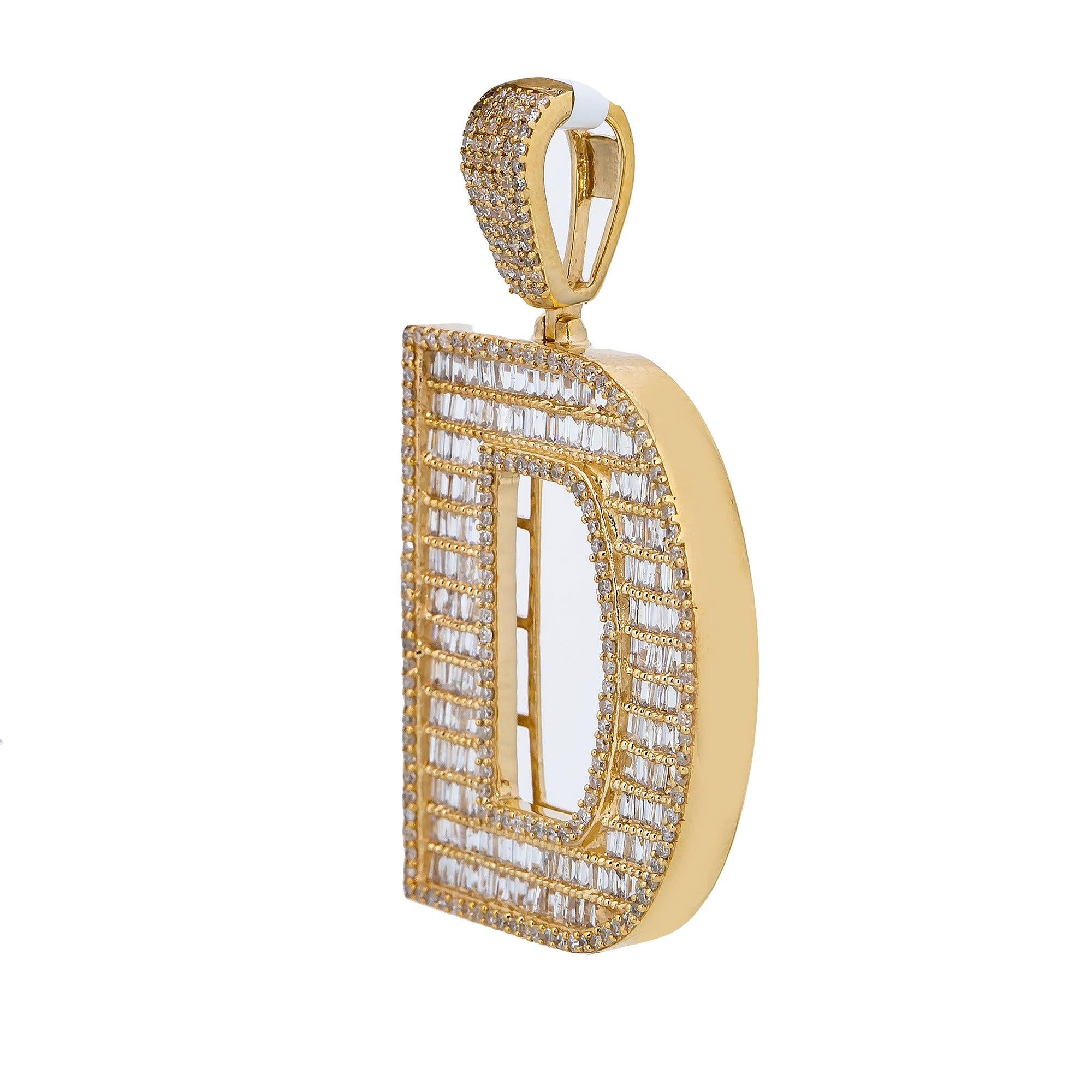 14K Yellow Gold Unisex Letter D Pendant with 1.83 CT Diamond
