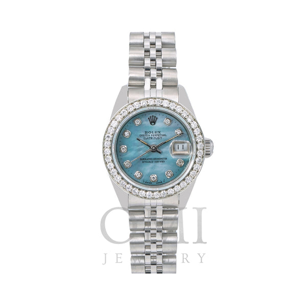 Rolex Oyster Perpetual Ladies Diamond Watch, DateJust 69240 26mm, Blue Diamond Dial With 0.90 CT Diamonds