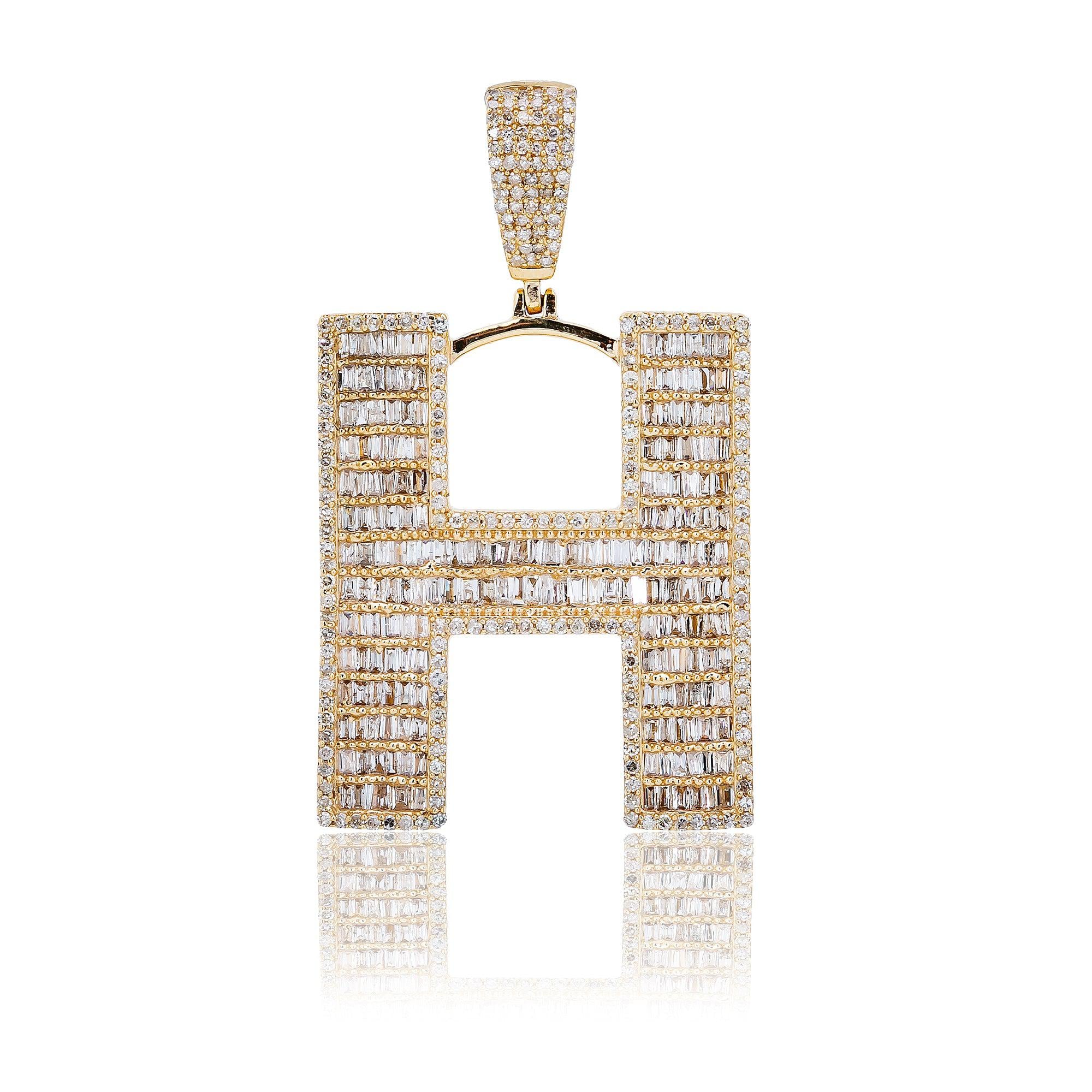 14K Yellow Gold Unisex Letter H Pendant with 2.03 CT Diamond