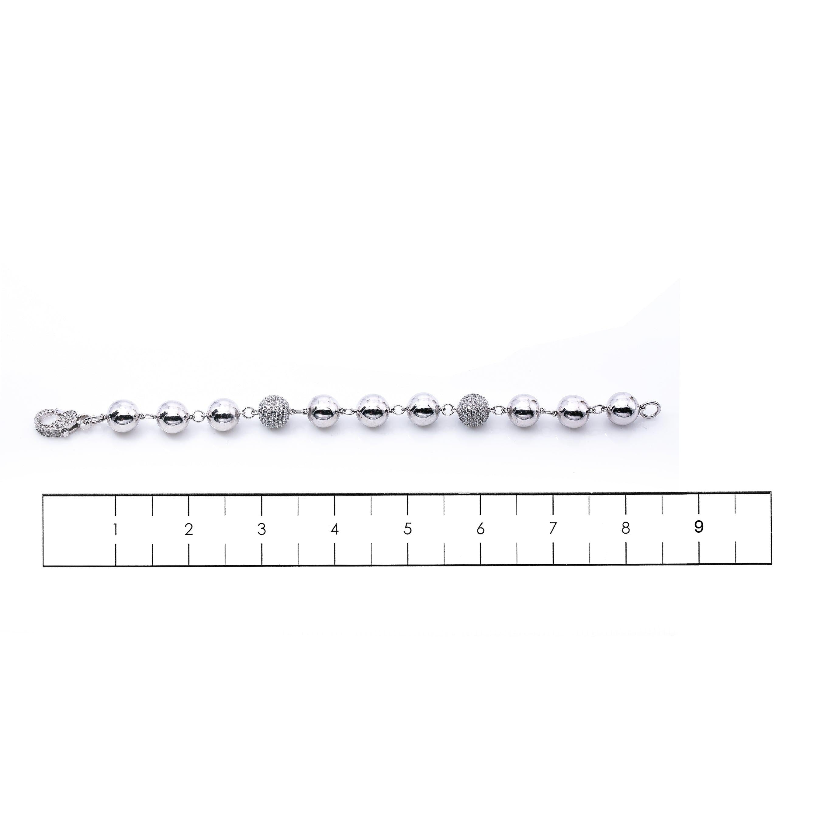 14K White Gold Small Balls Bracelet With Diamonds