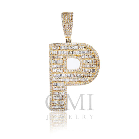 14K Yellow Gold Unisex Letter P Pendant with 1.57 CT Diamond
