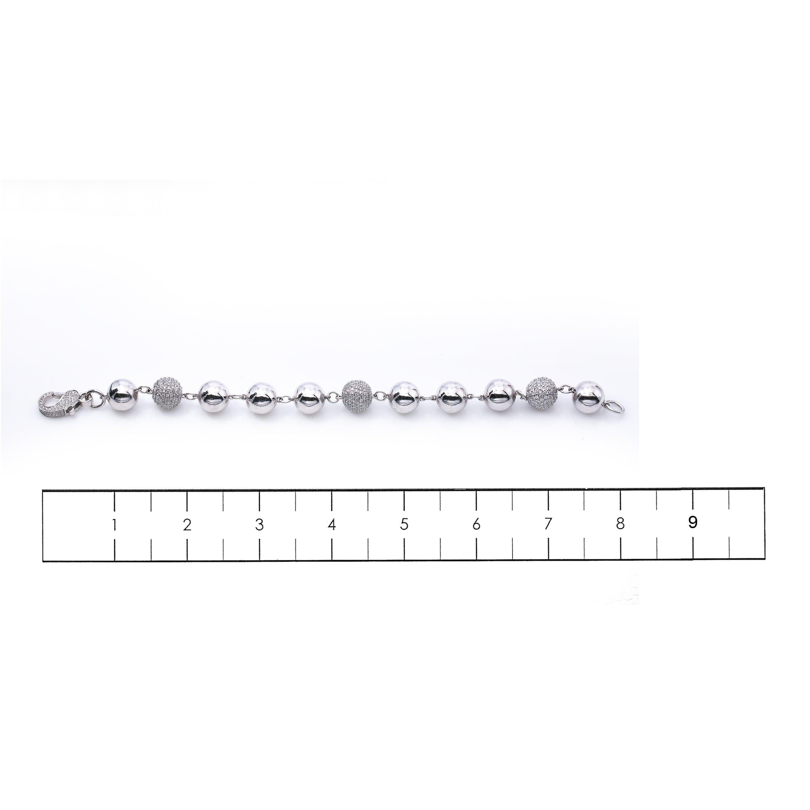 14K White Gold Small Balls Bracelet With Diamonds