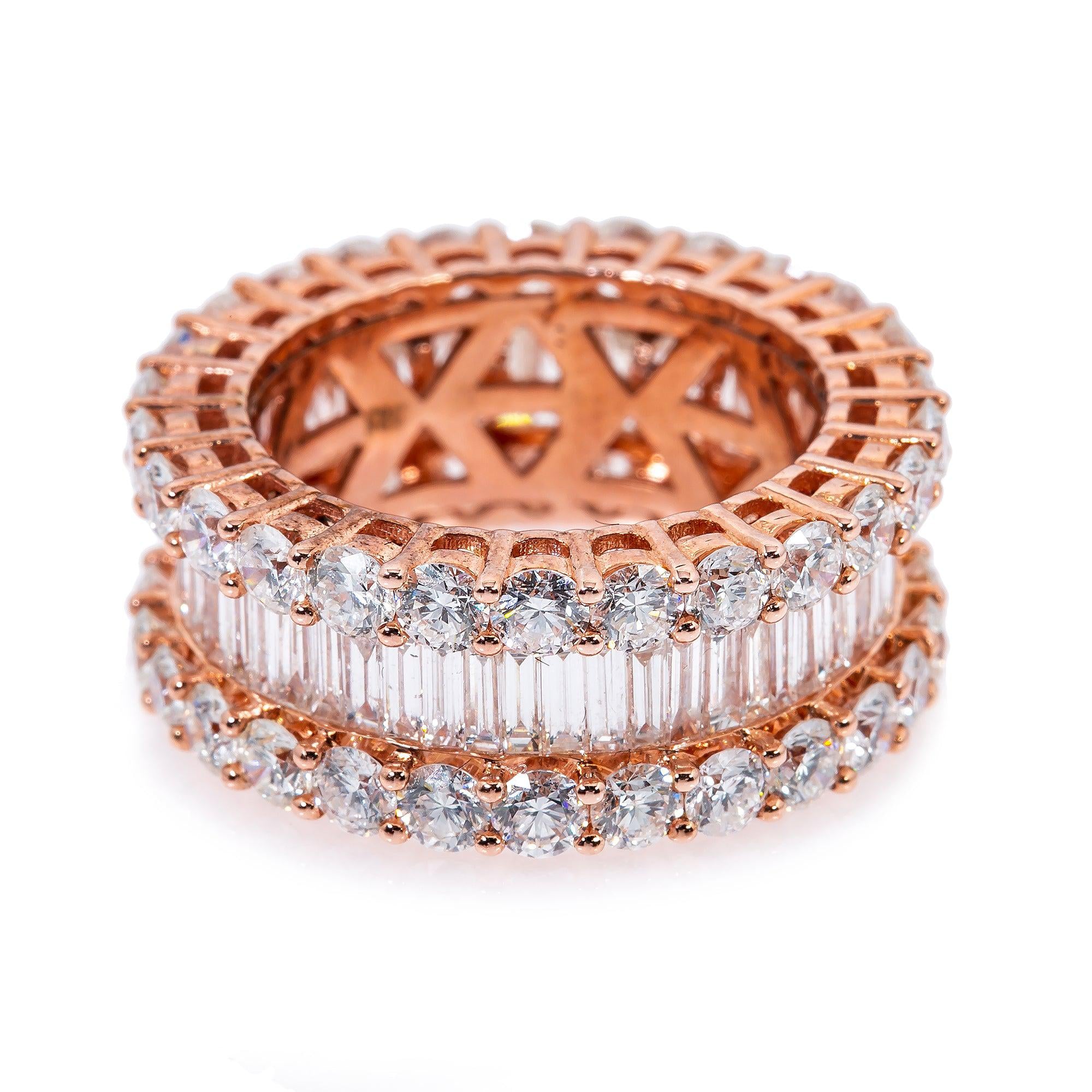 LADIES 14K YELLOW ROSE FANCY BAGUETTE DIAMOND BAND WITH 6.71CT DIAMONDS