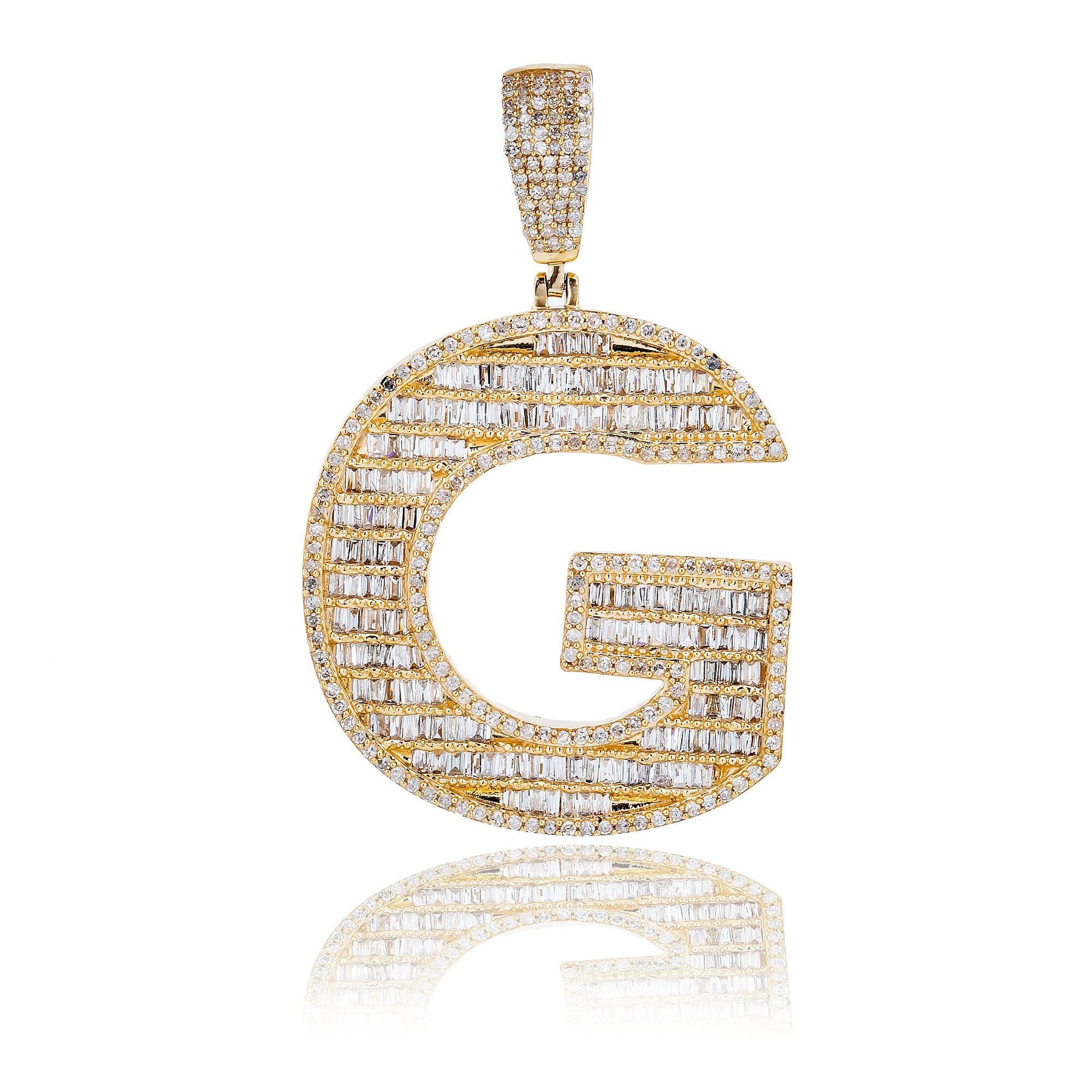 14K Yellow Gold Men's Letter G Pendant with 1.75 CT Diamond
