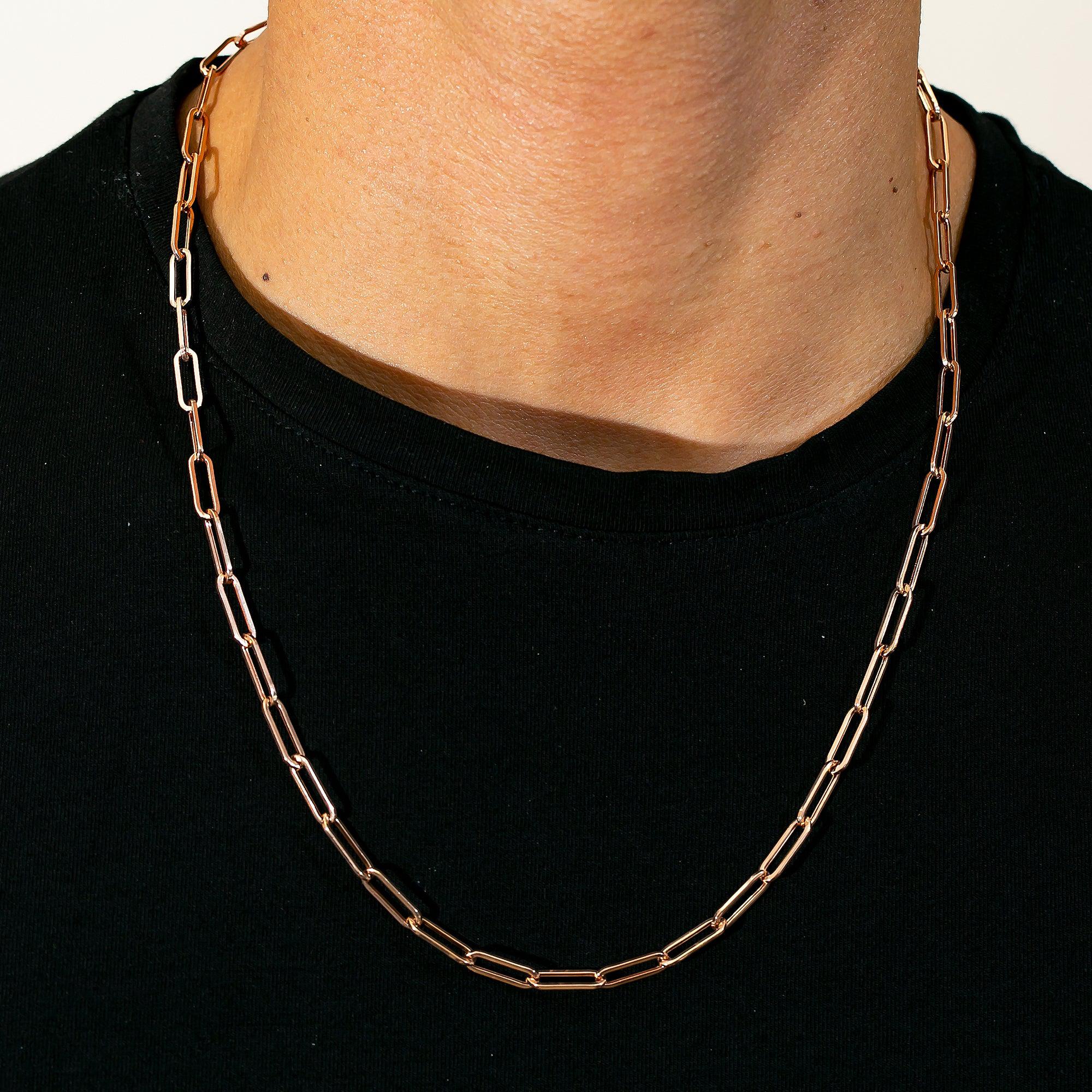 14K Rose Gold 5mm Paper Clip Chain Available In Sizes 18"-26"