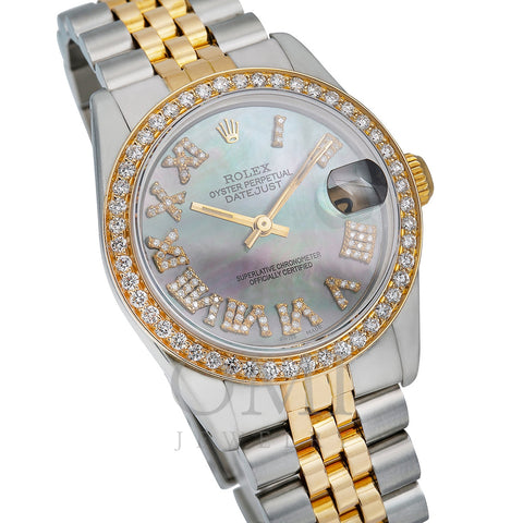 Rolex Datejust Diamond Watch, 68273 31mm, Pink and Green Diamond Dial With Two Tone Bracelet
