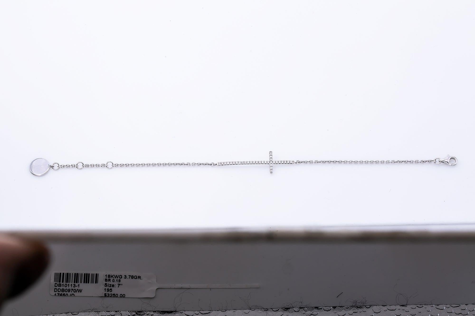18K White Gold Small Cross Bracelet With Diamonds