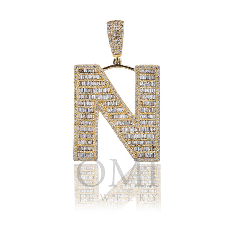 14K Yellow Gold Unisex Letter N Pendant with 2.18 CT Diamond